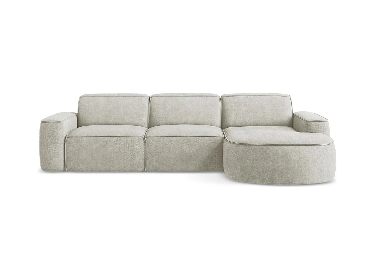 Canapé d'angle 3 places modulaire droit en tissu chenille - perle - OMAO