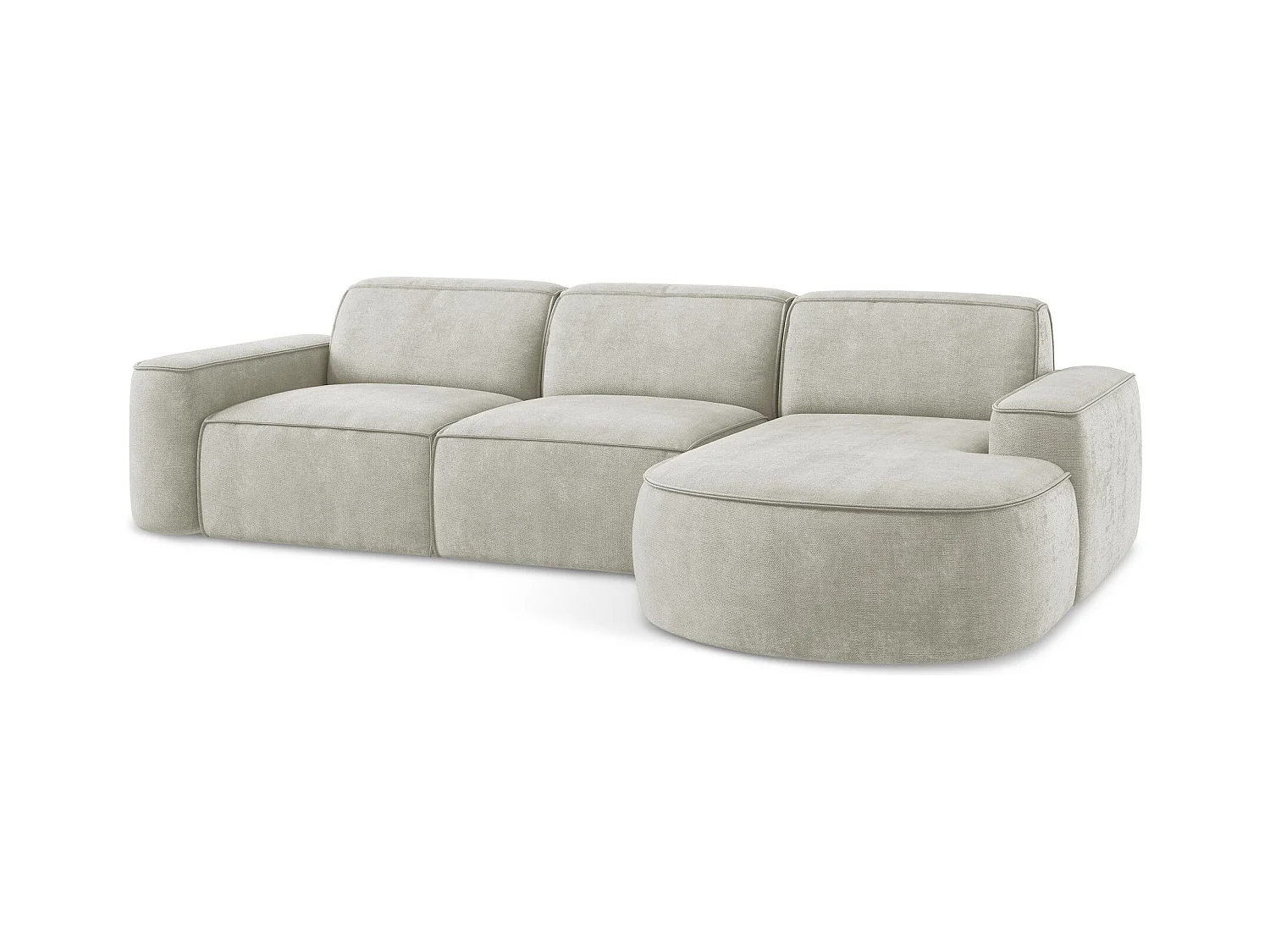 Canapé d'angle 3 places modulaire droit en tissu chenille - perle - OMAO