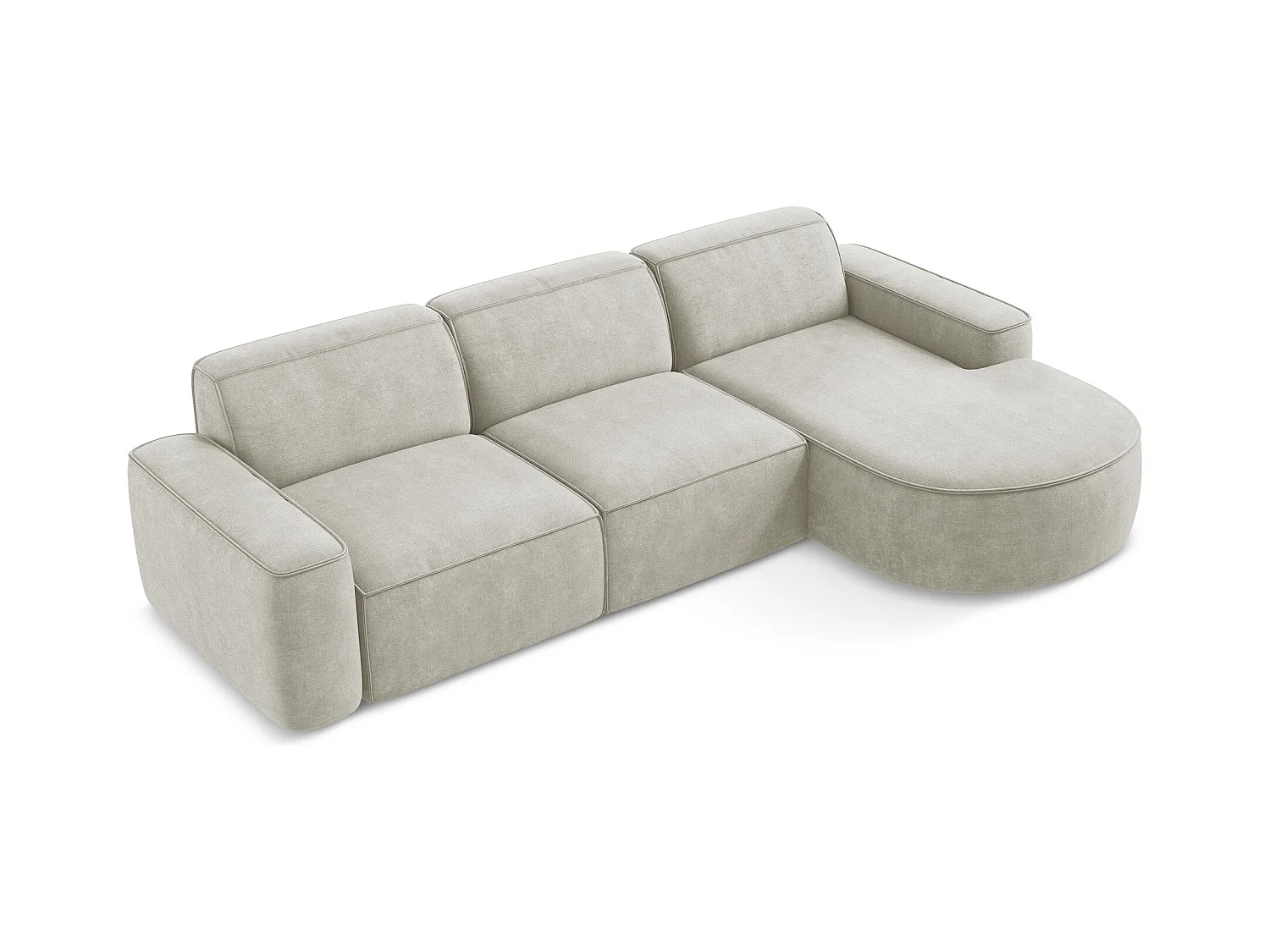 Canapé d'angle 3 places modulaire droit en tissu chenille - perle - OMAO