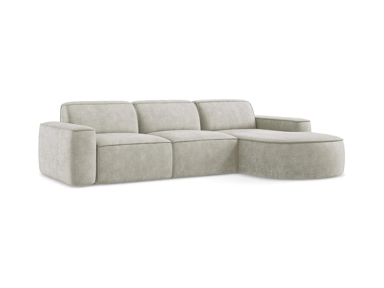 Canapé d'angle 3 places modulaire droit en tissu chenille - perle - OMAO