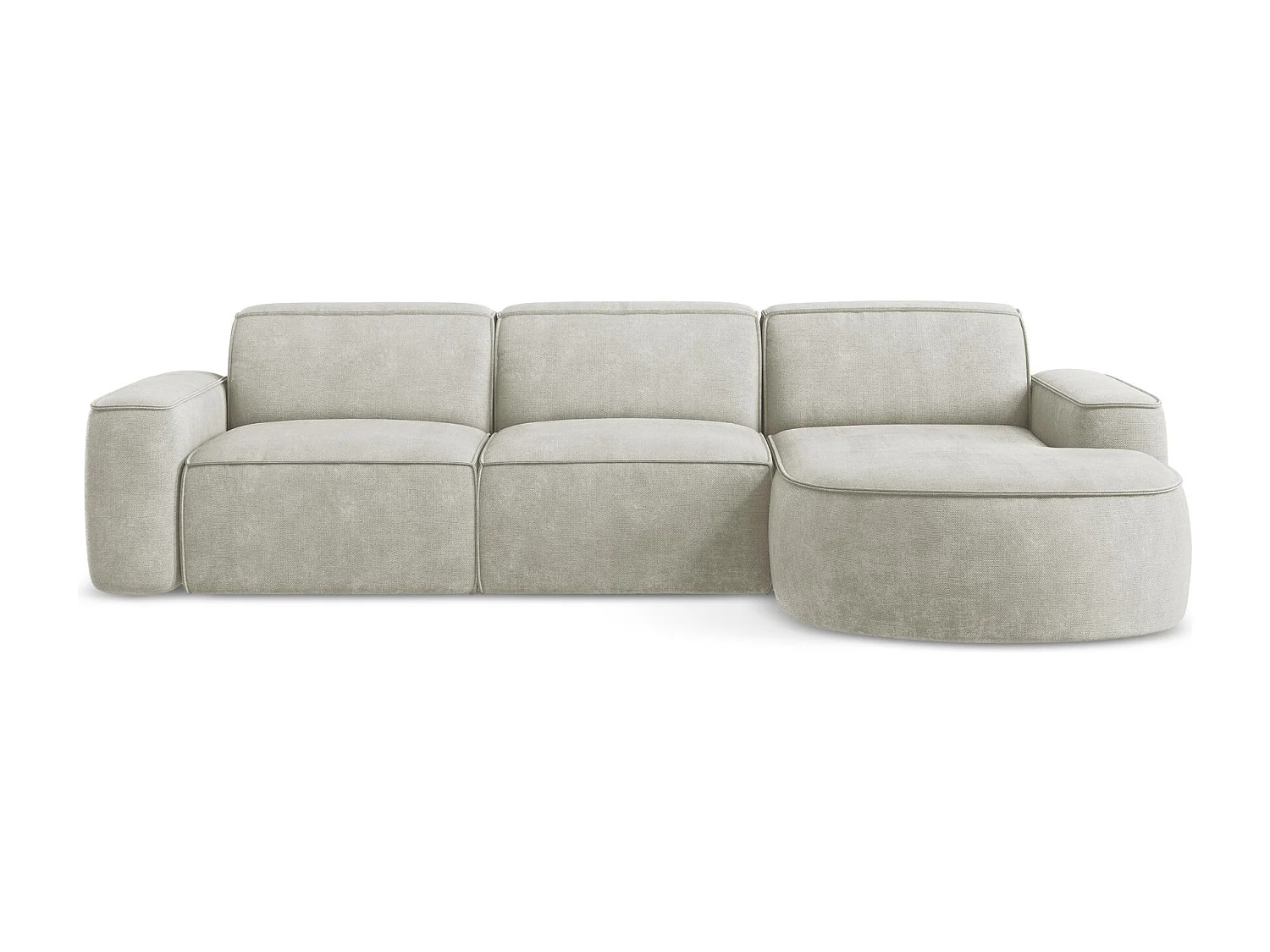 Canapé d'angle 3 places modulaire droit en tissu chenille - perle - OMAO