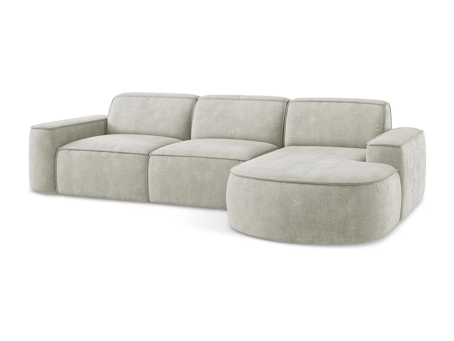 Canapé d'angle 3 places modulaire droit en tissu chenille - perle - OMAO