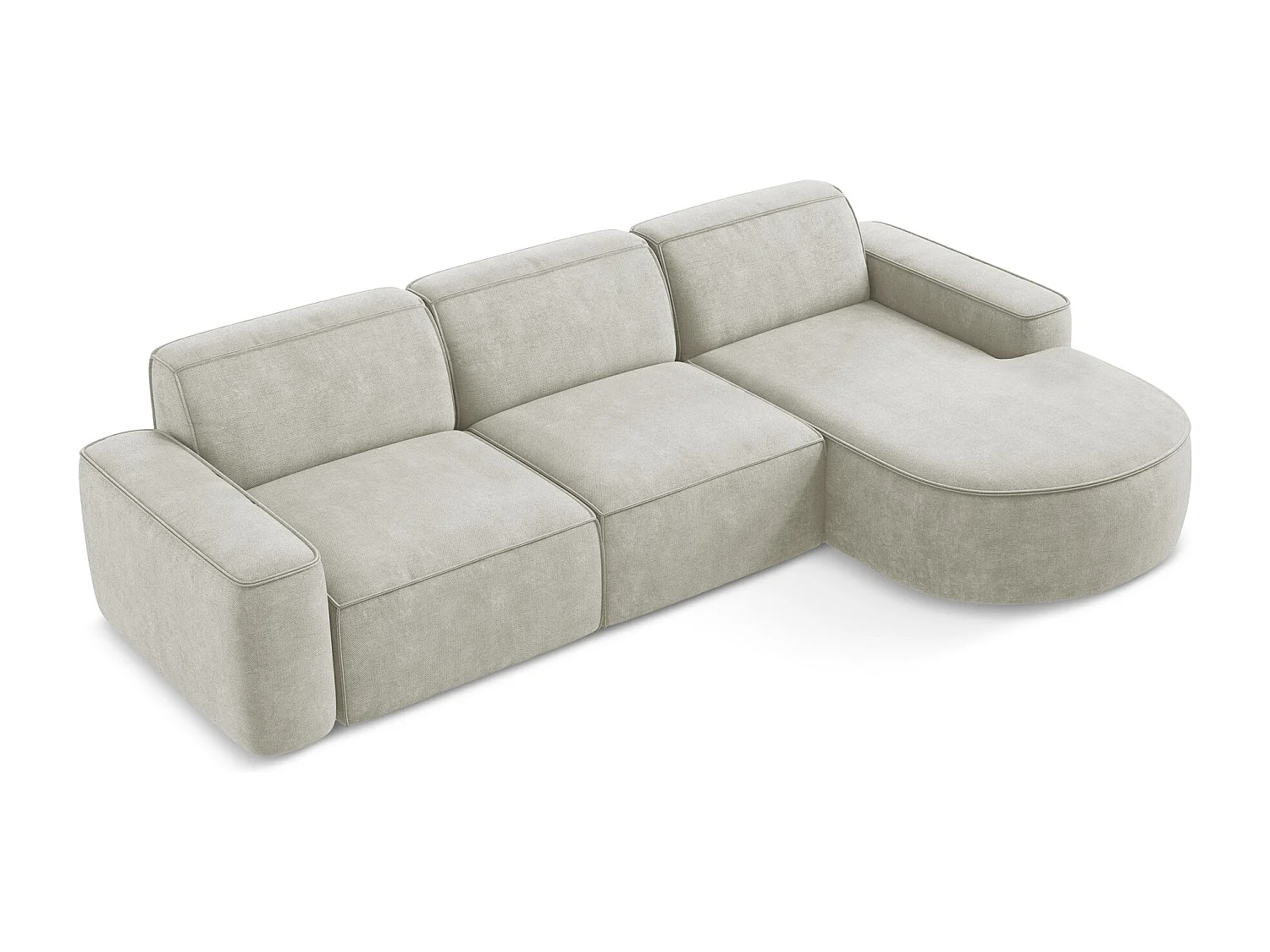 Narożnik prawostronny - z tkaniny szenilowej - perłowy - OMAO