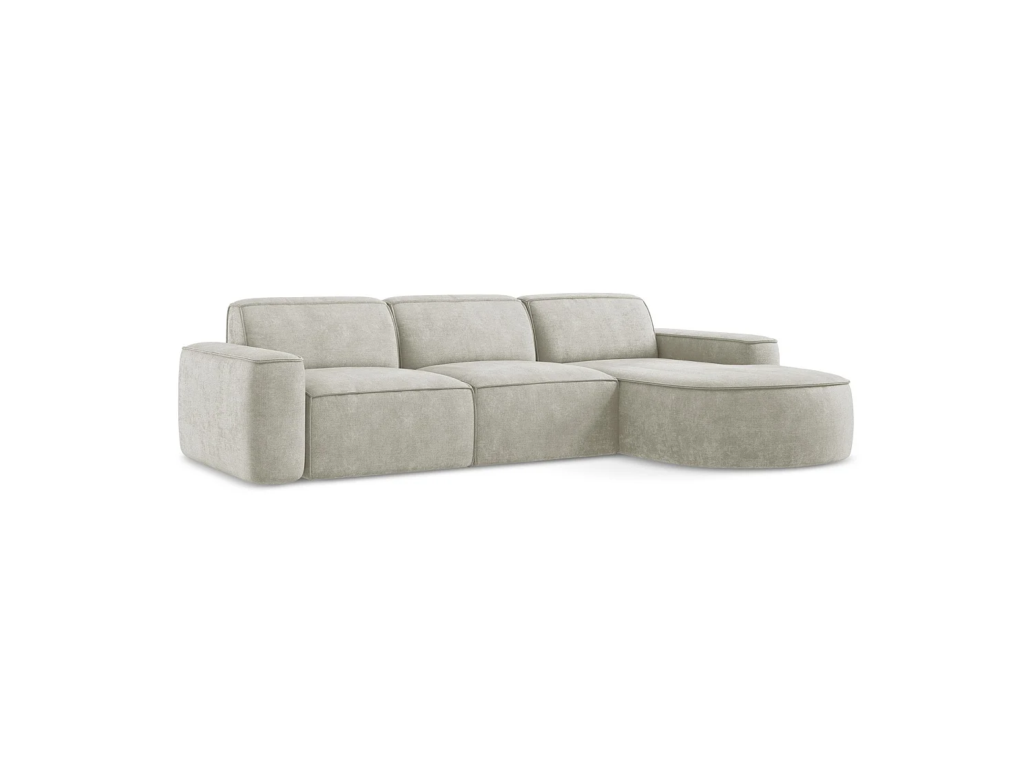 Canapé d'angle 3 places modulaire droit en tissu chenille - perle - MELISSA