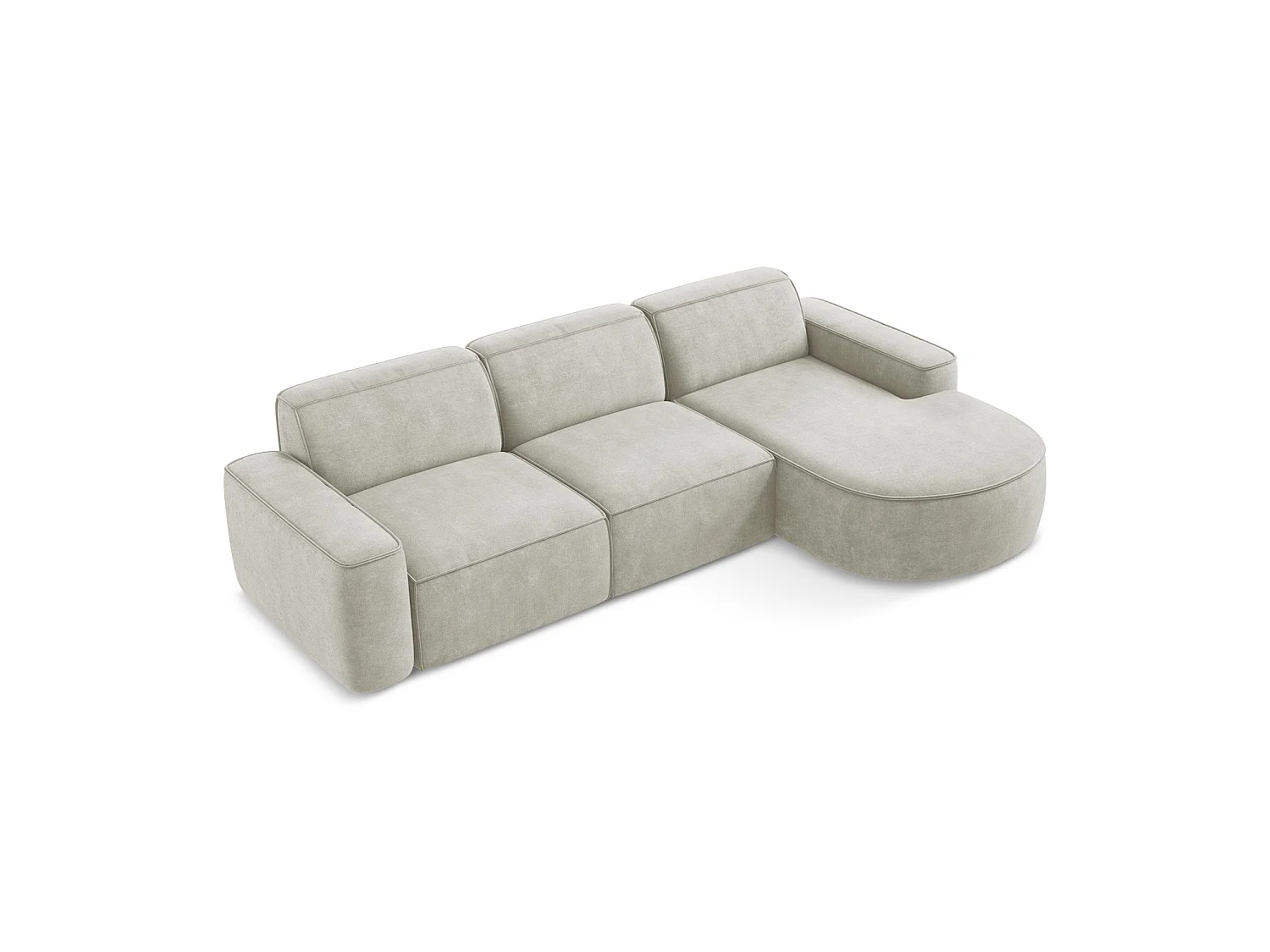Canapé d'angle 3 places modulaire droit en tissu chenille - perle - MELISSA