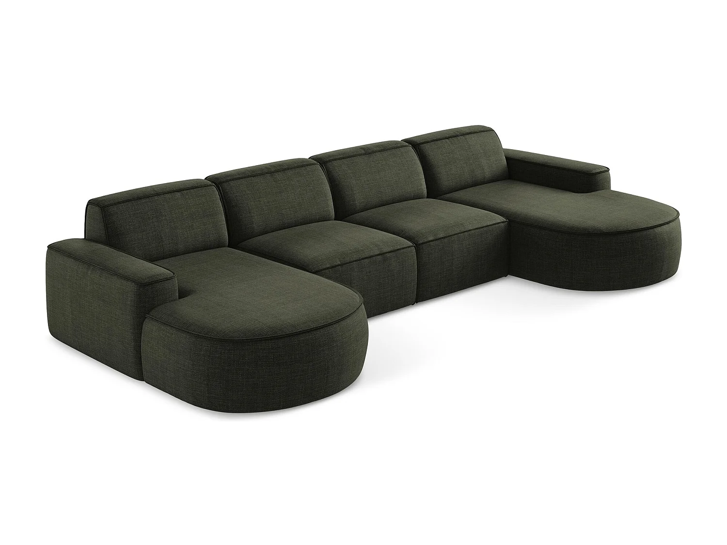 Canapé panoramique 4 places modulaire gauche en tissu texturé - olive - OMAO