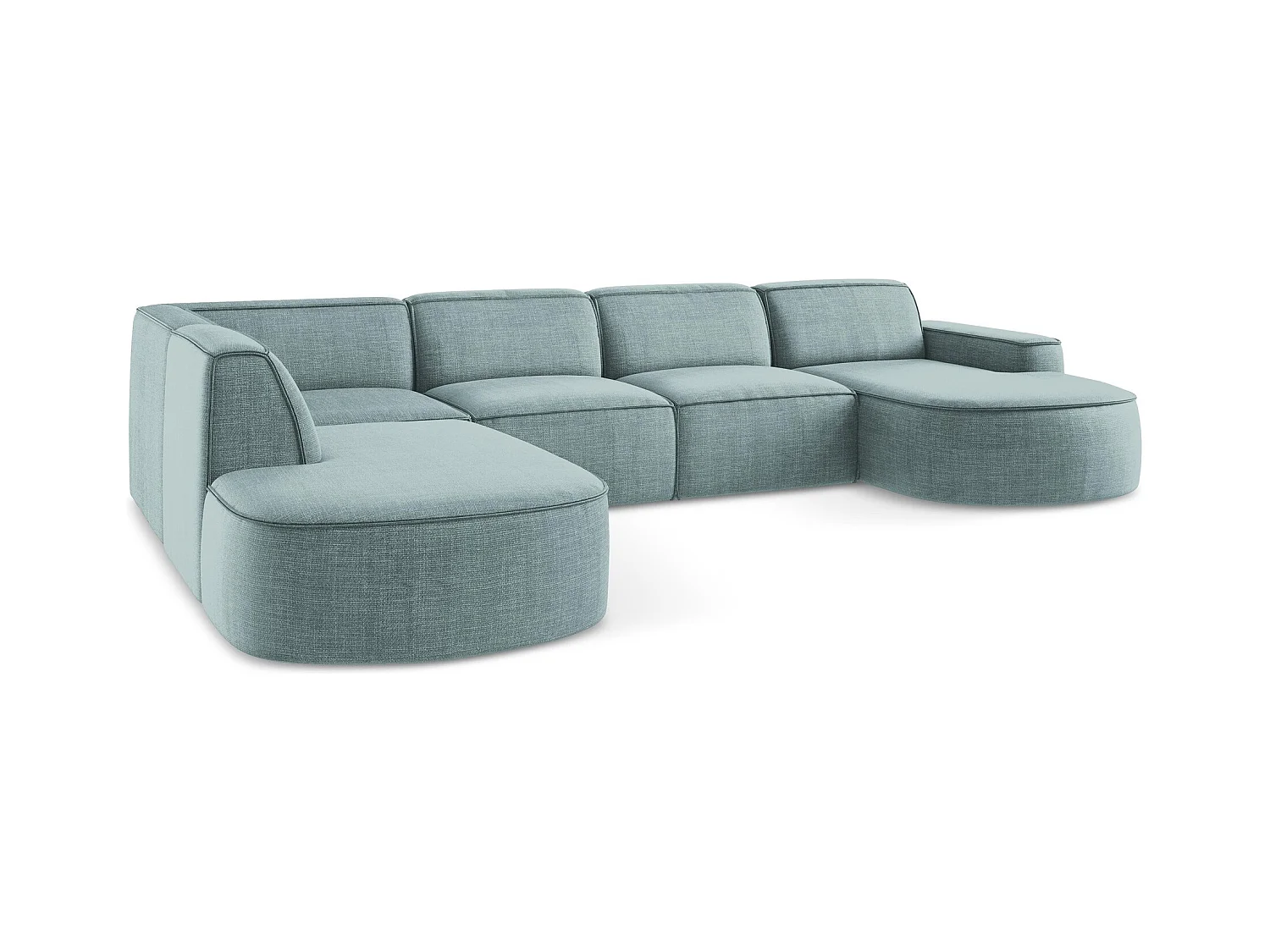 Canapé panoramique 4 places modulaire droit en tissu texturé - jeans - OMAO