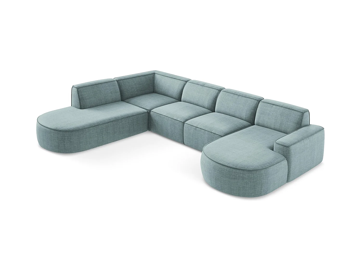 Canapé panoramique 4 places modulaire droit en tissu texturé - jeans - OMAO