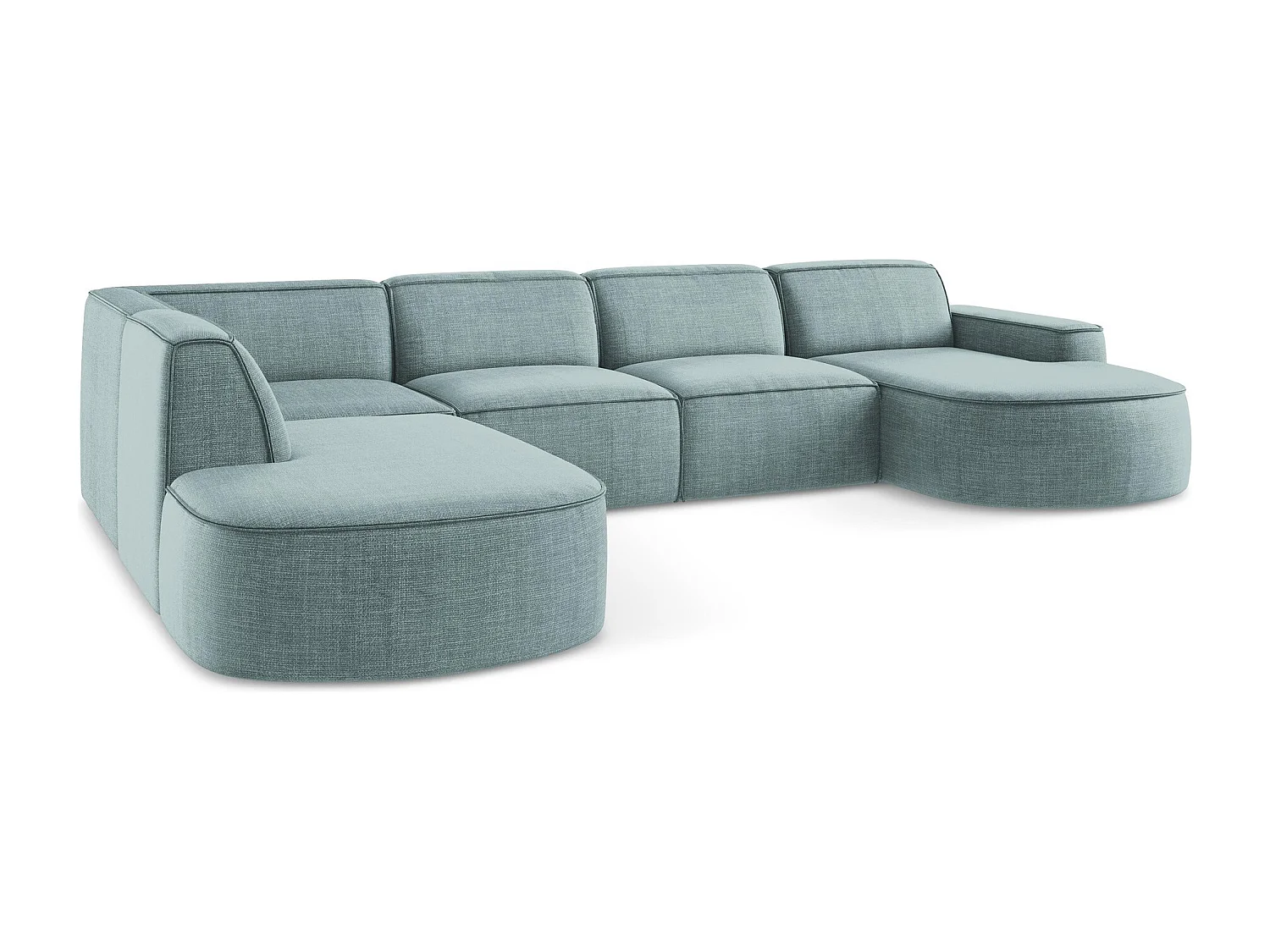 Canapé panoramique 4 places modulaire droit en tissu texturé - jeans - OMAO