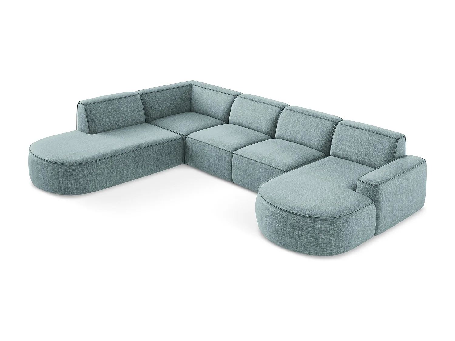 Canapé panoramique 4 places modulaire droit en tissu texturé - jeans - OMAO