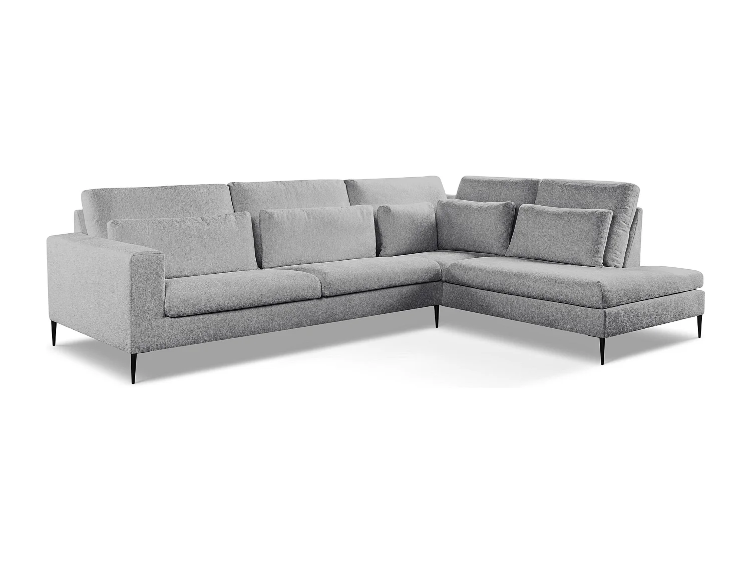 Canapé d’angle 4 places droit en tissu chenille - gris clair - AKALA