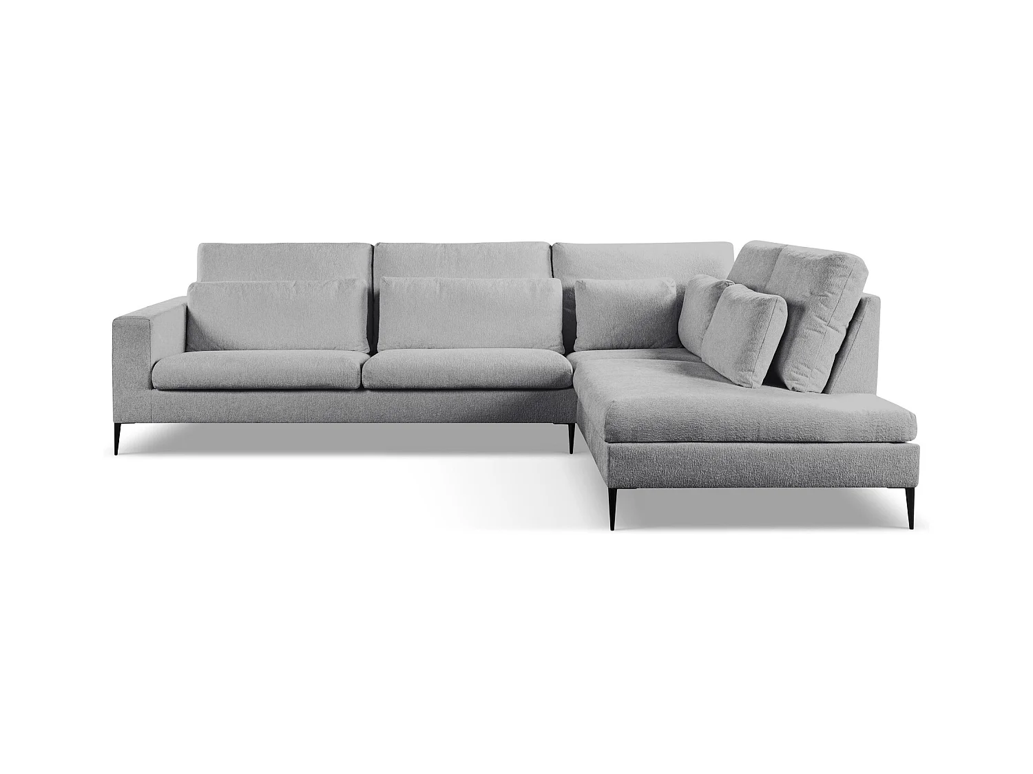 Canapé d’angle 4 places droit en tissu chenille - gris clair - AKALA