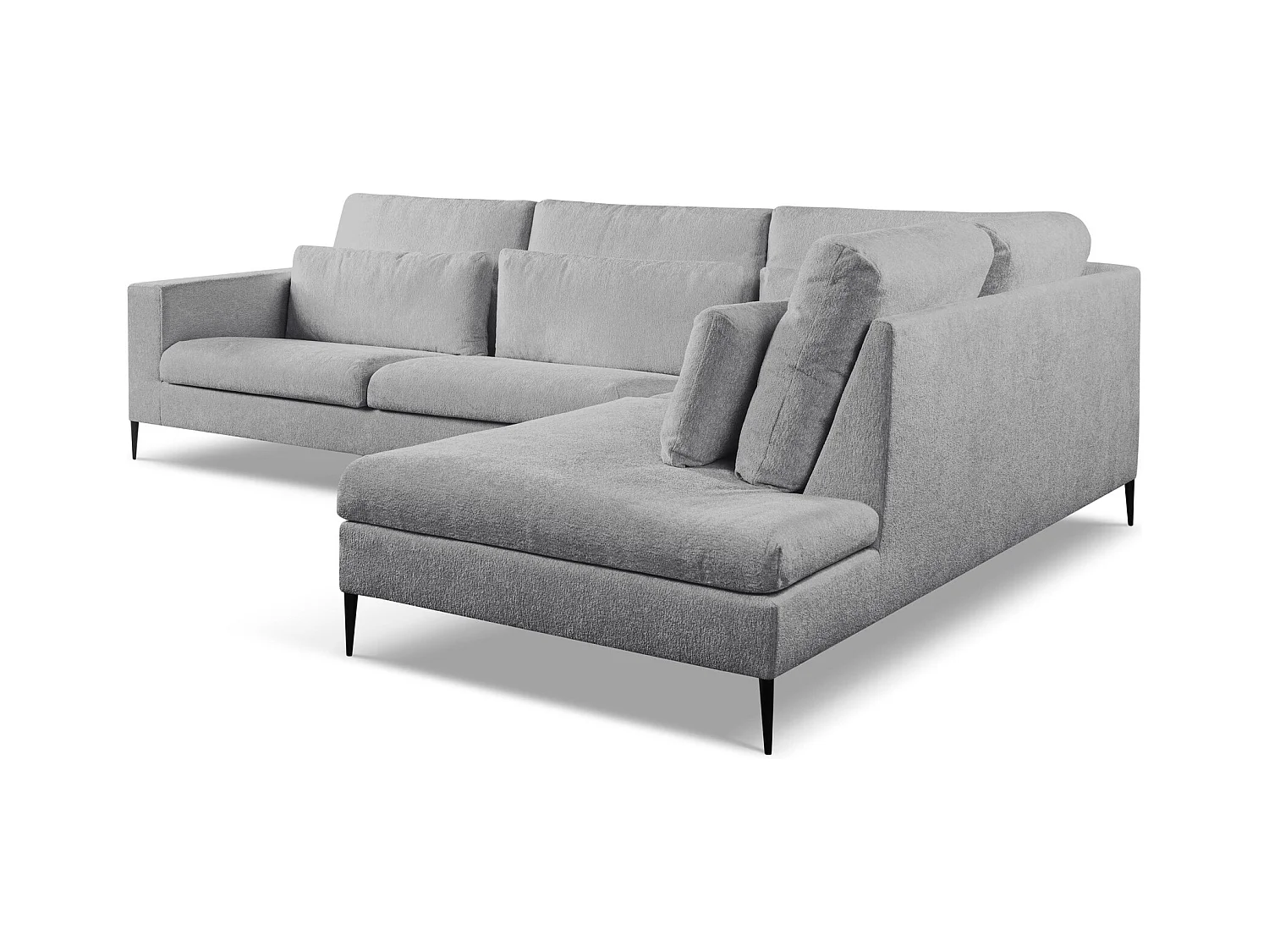 Canapé d’angle 4 places droit en tissu chenille - gris clair - AKALA