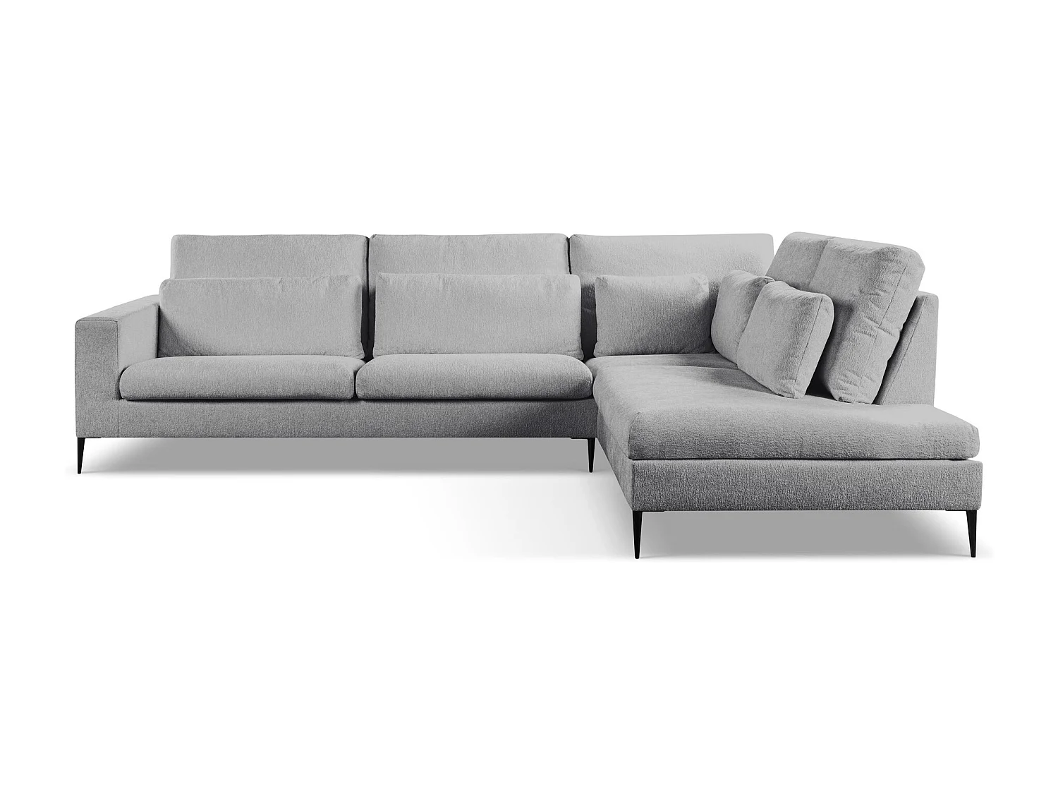 Canapé d’angle 4 places droit en tissu chenille - gris clair - AKALA