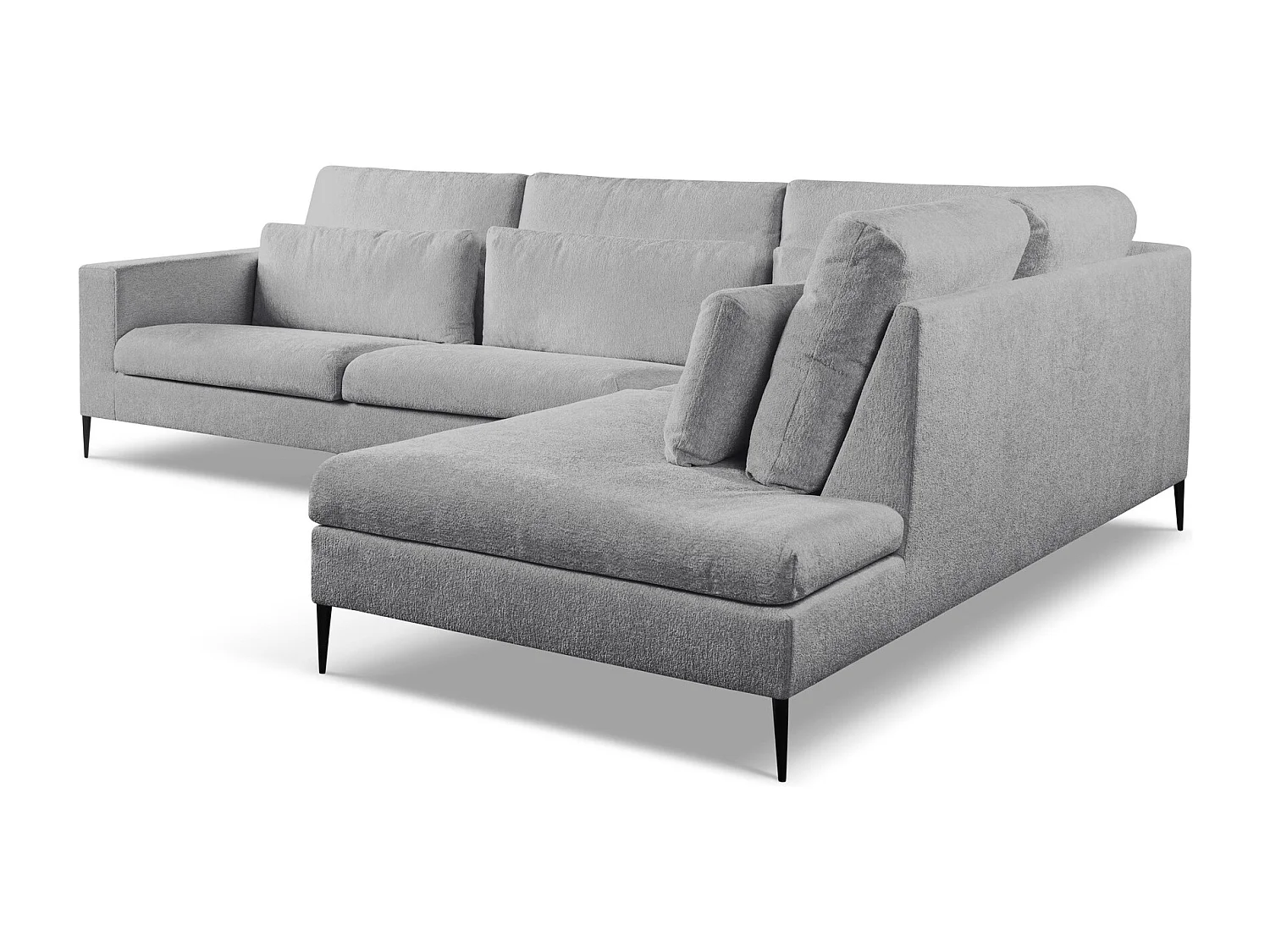 Canapé d’angle 4 places droit en tissu chenille - gris clair - AKALA