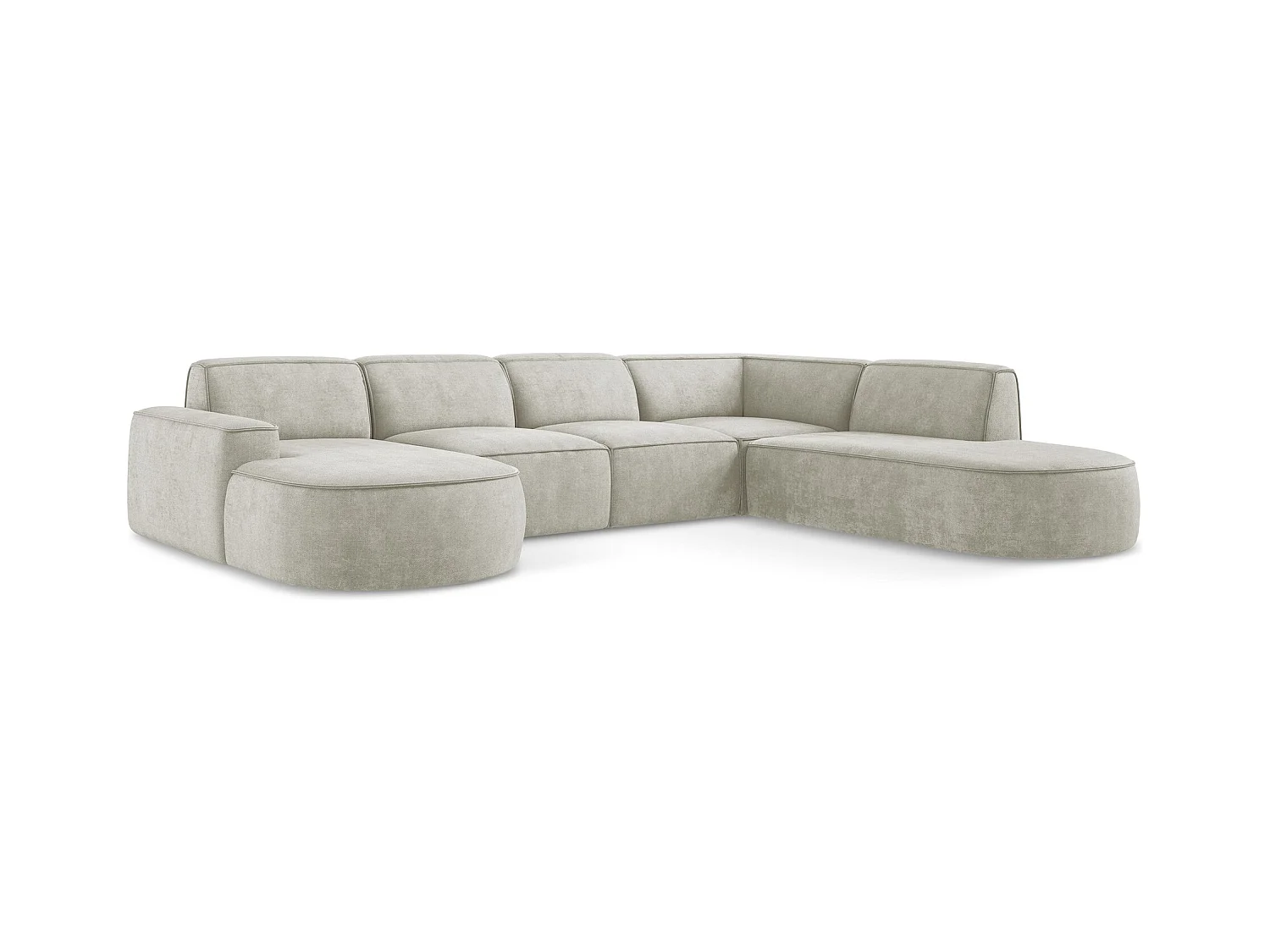 Canapé panoramique 5 places modulaire gauche en tissu chenille - perle - OMAO