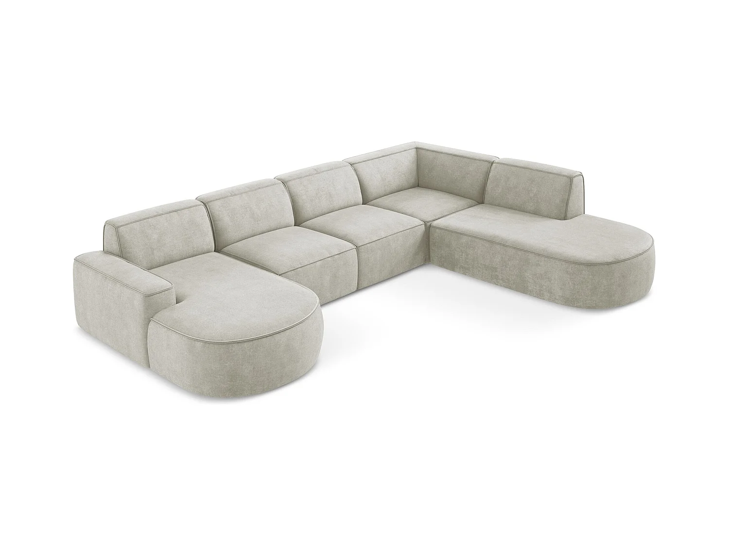 Canapé panoramique 5 places modulaire gauche en tissu chenille - perle - OMAO