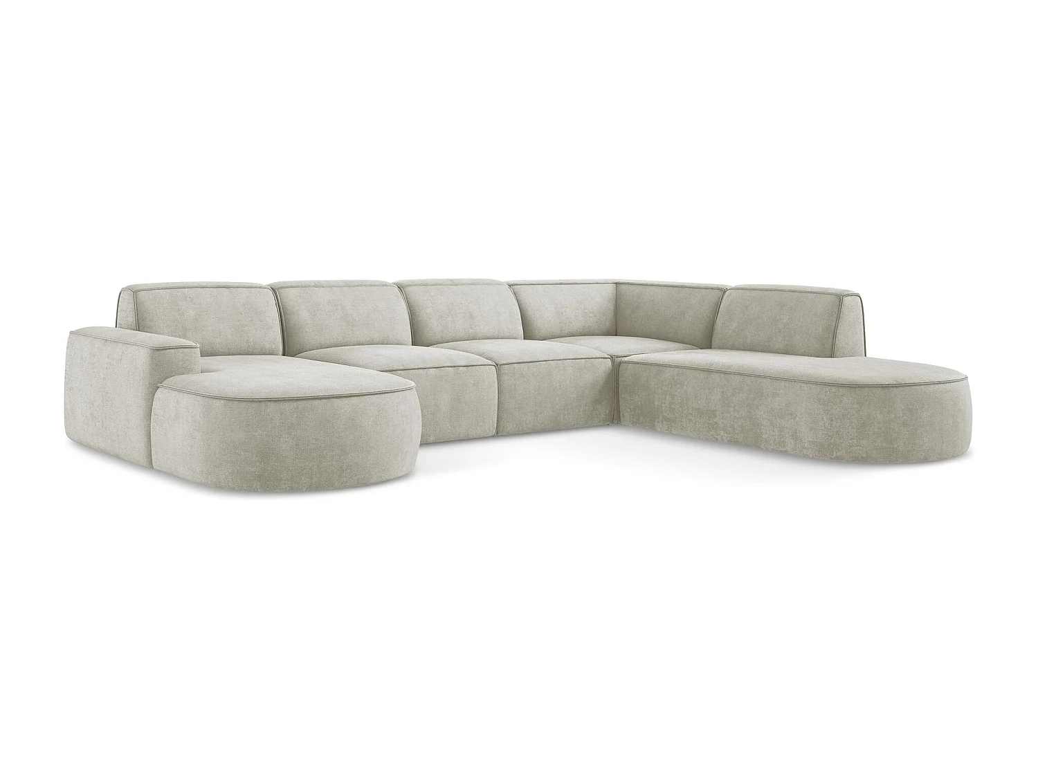 Canapé panoramique 5 places modulaire gauche en tissu chenille - perle - OMAO