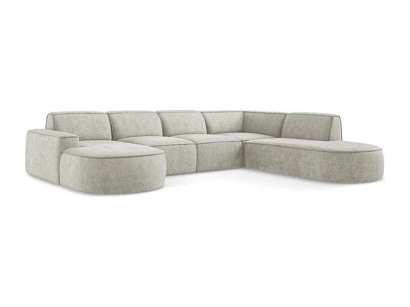 Sofa panoramiczna lewa - z tkaniny szenilowej - perłowy - OMAO