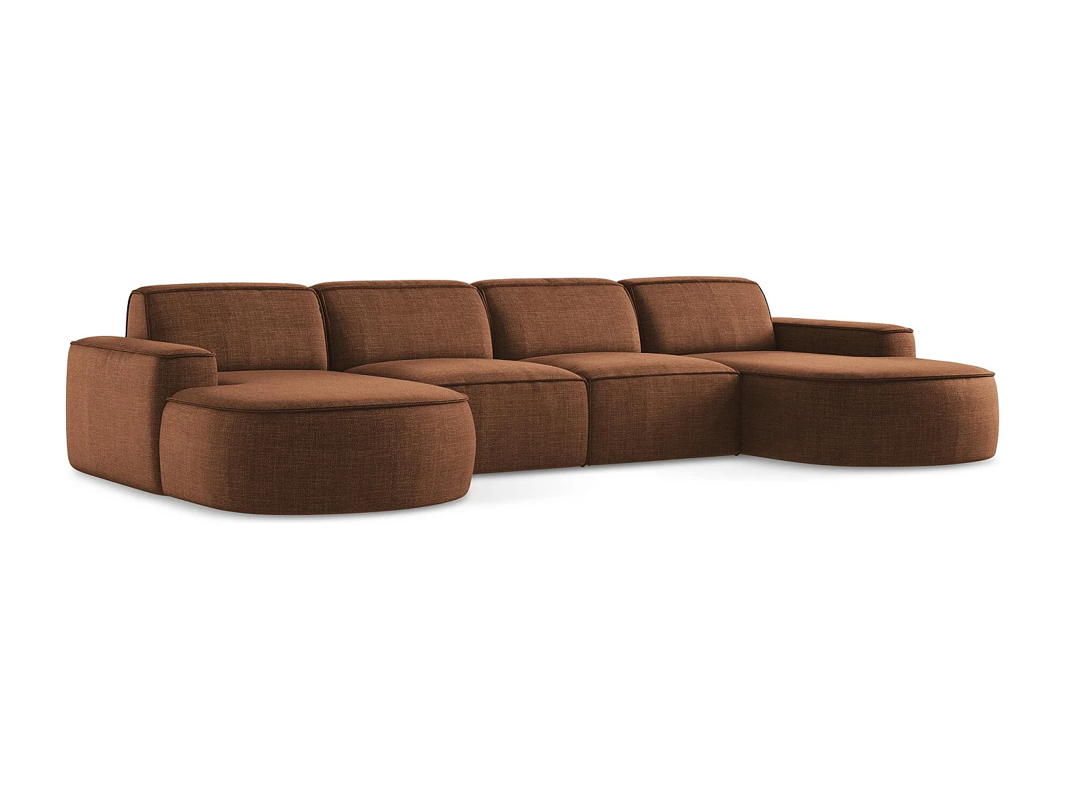 Canapé panoramique 4 places modulaire gauche en tissu texturé - terre cuite - OMAO