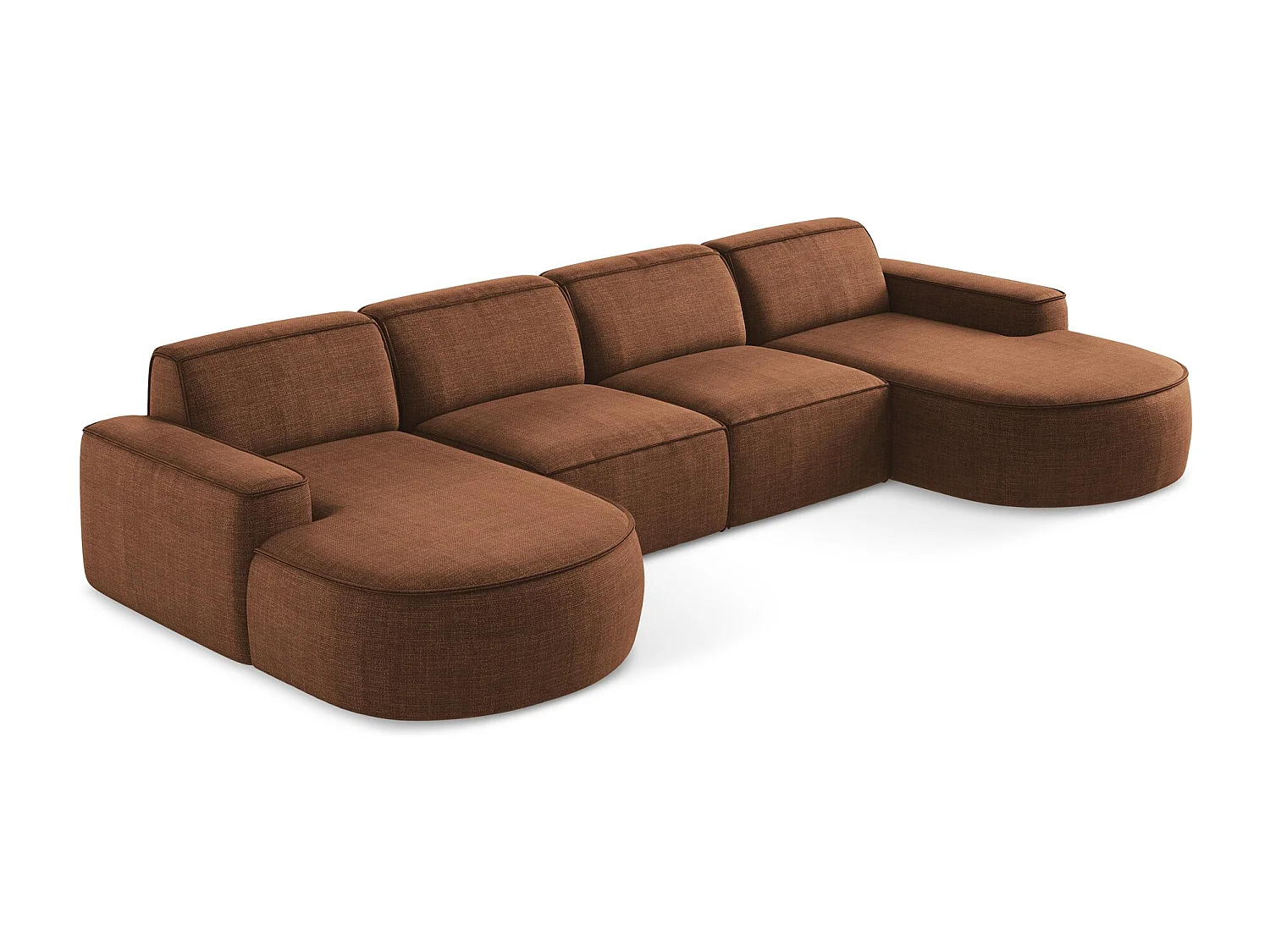 Canapé panoramique 4 places modulaire gauche en tissu texturé - terre cuite - OMAO