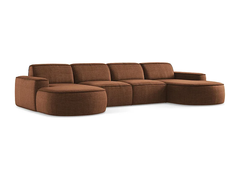 Sofa modułowa panoramiczna - z tkaniny strukturalnej - terakota - OMAO