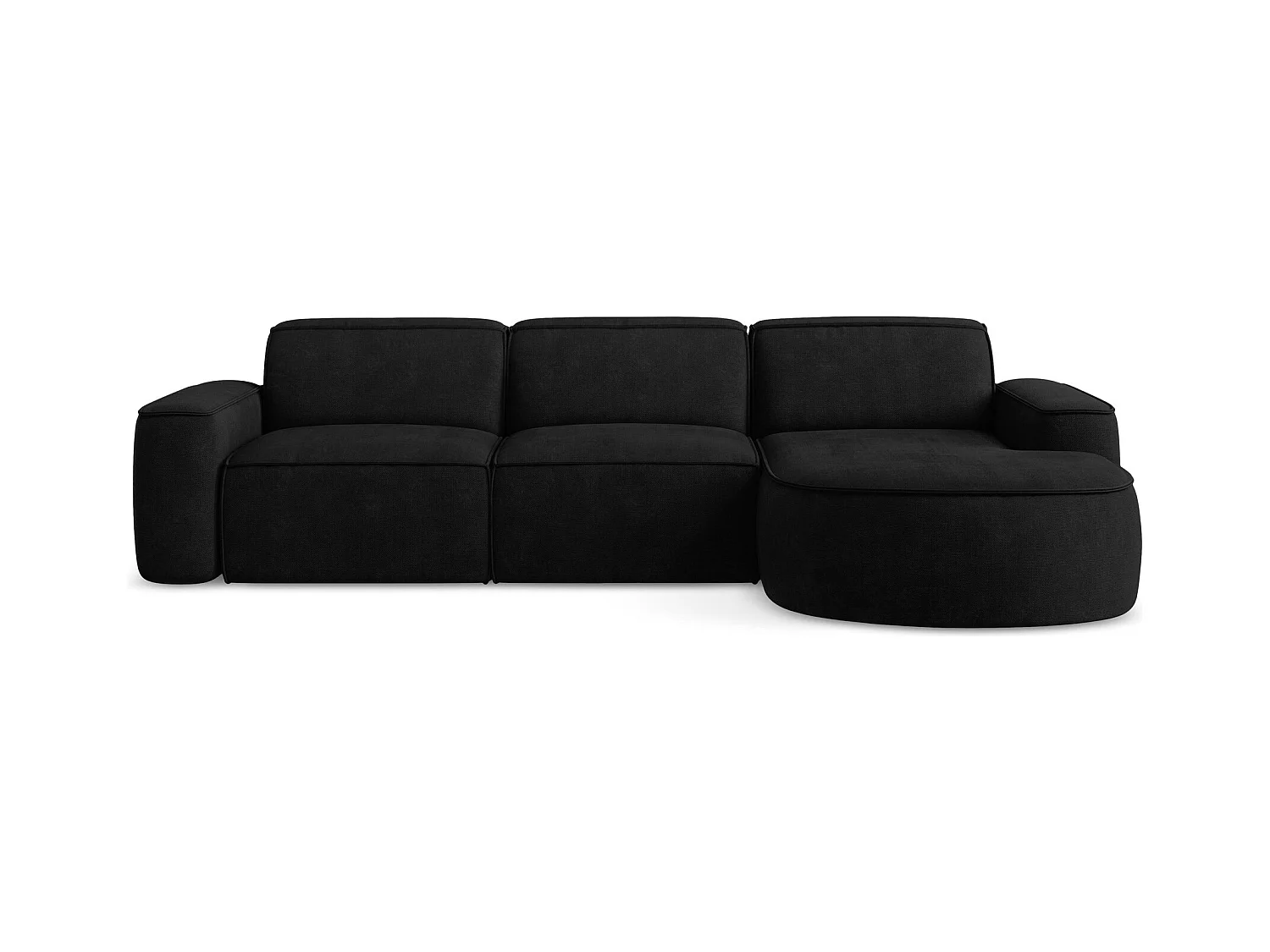 Canapé d'angle 3 places modulaire droit en tissu chenille - noir - OMAO