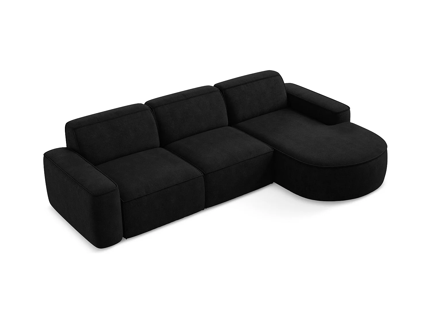 Canapé d'angle 3 places modulaire droit en tissu chenille - noir - OMAO