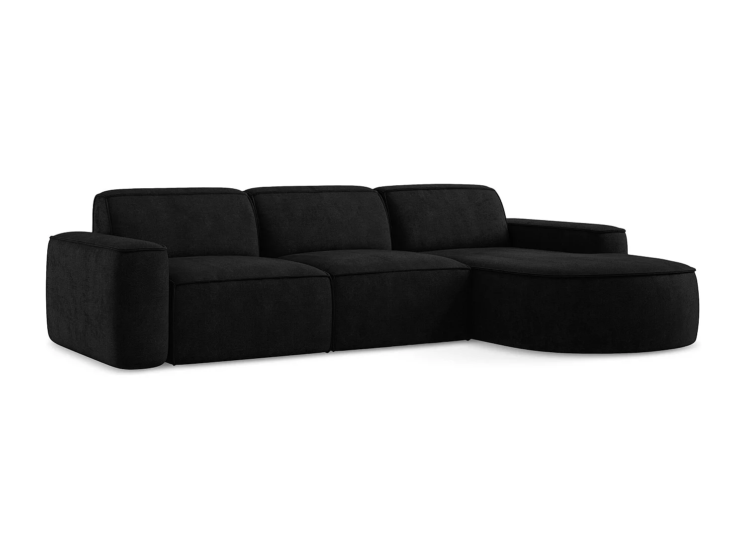 Modulaire hoekbank rechts van zwart chenille stof - OMAO