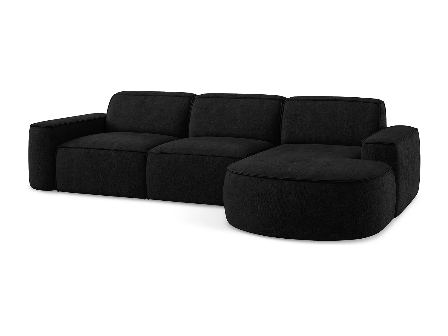 Modulaire hoekbank rechts van zwart chenille stof - OMAO