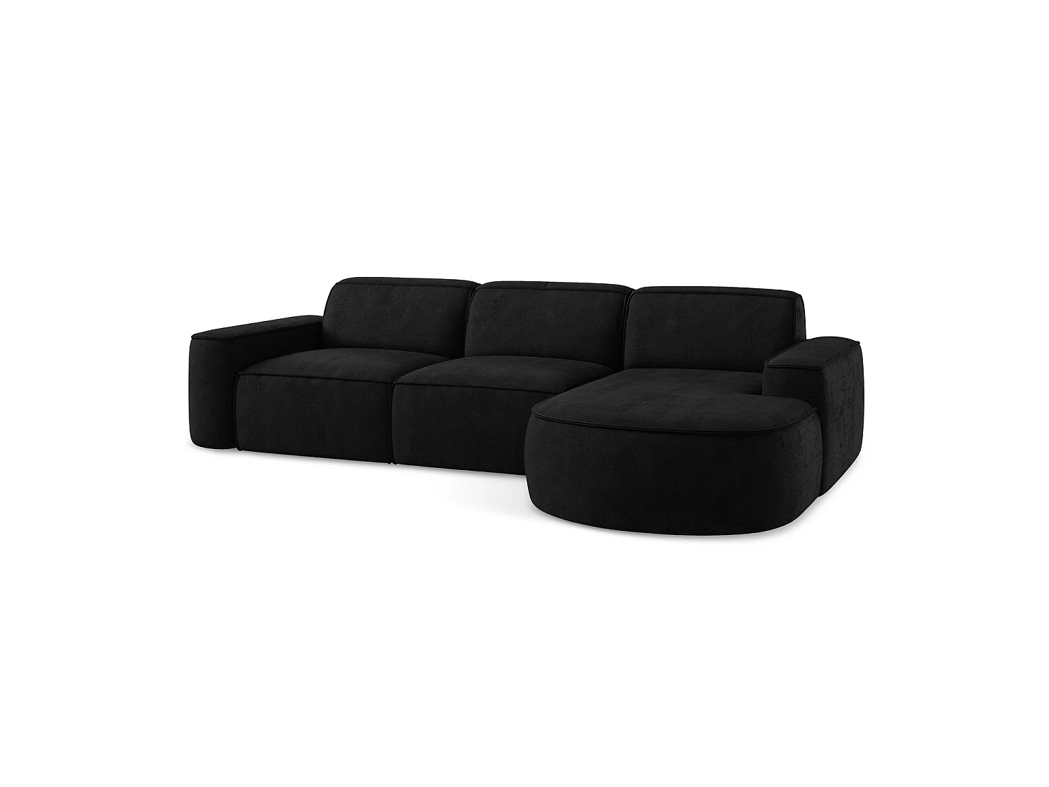 Canapé d'angle 3 places modulaire droit en tissu chenille - noir - MELISSA