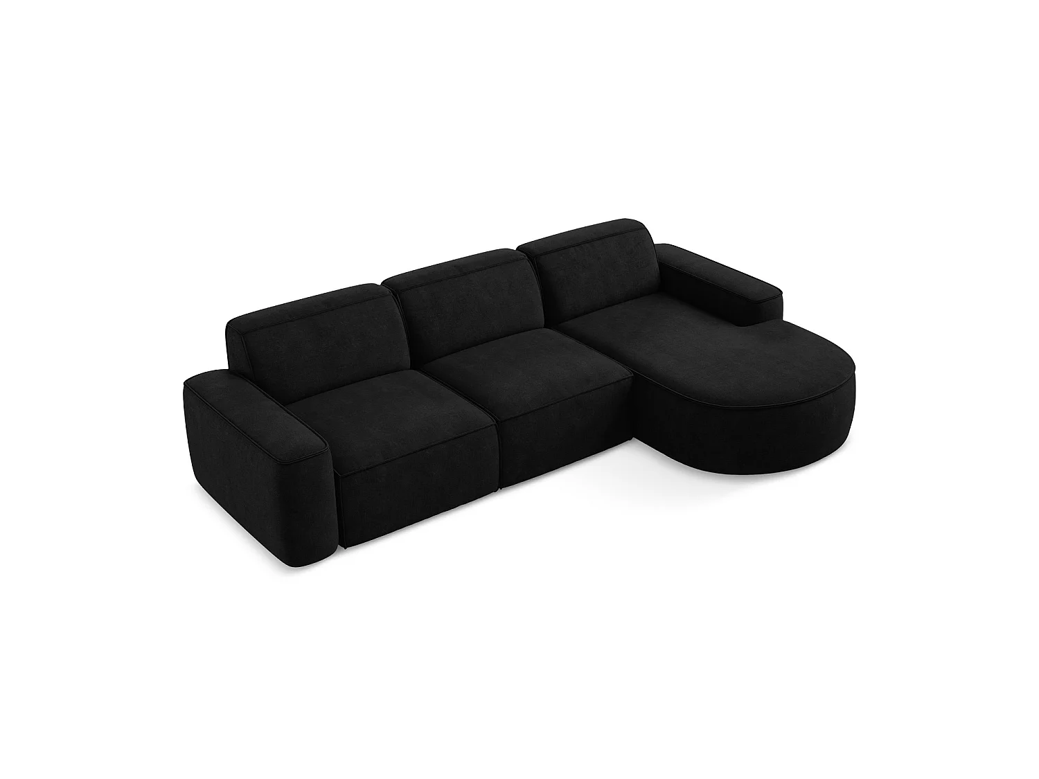 Canapé d'angle 3 places modulaire droit en tissu chenille - noir - MELISSA