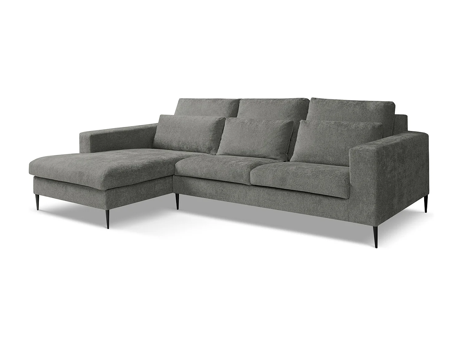 Canapé d’angle 3 places gauche en tissu chenille - gris foncé - AKALA