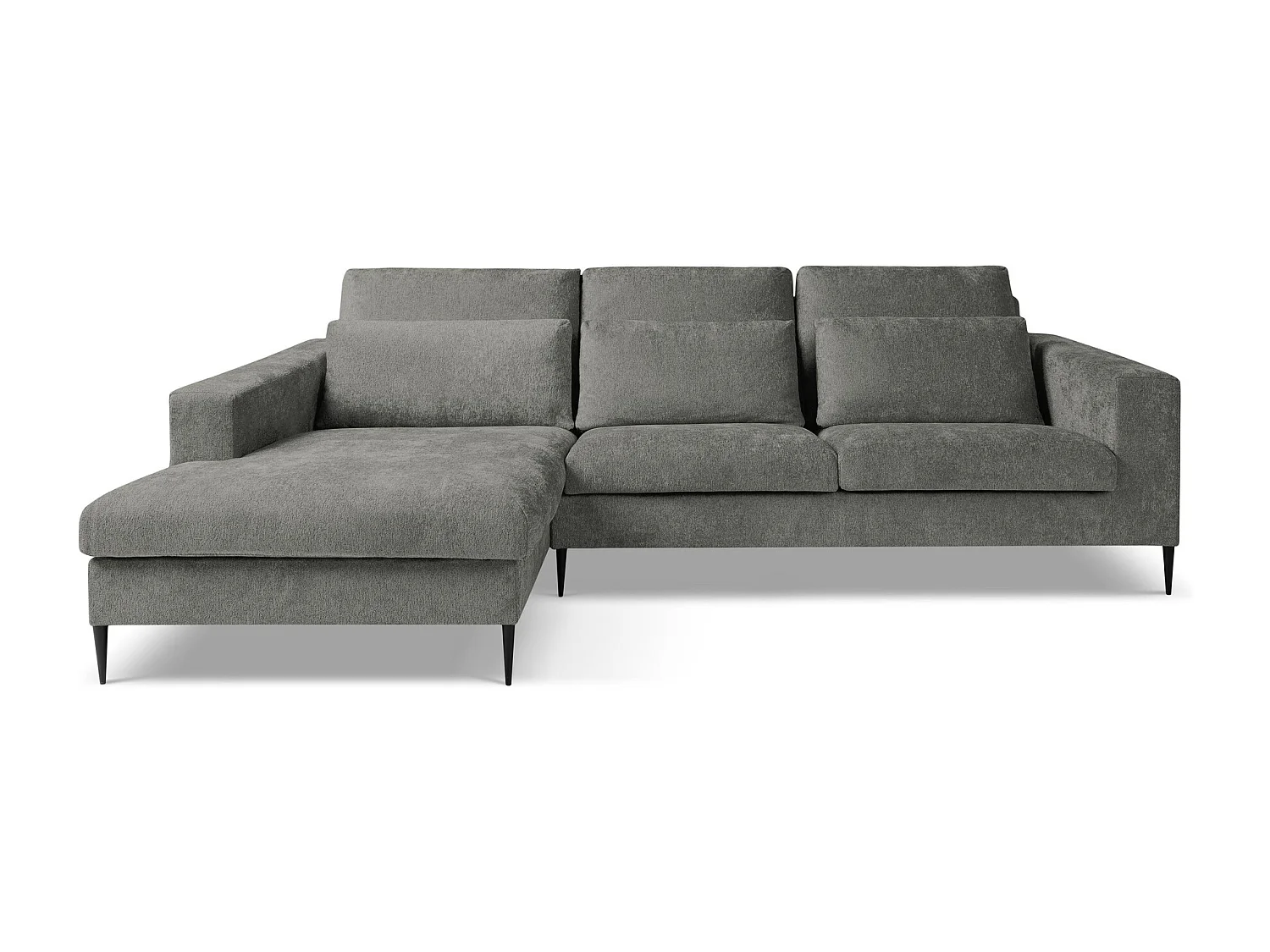 Canapé d’angle 3 places gauche en tissu chenille - gris foncé - AKALA