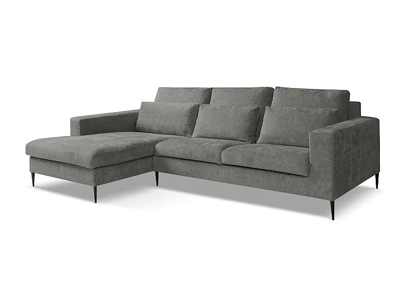 Hoekbank links van donkergrijs chenille stof - AKALA