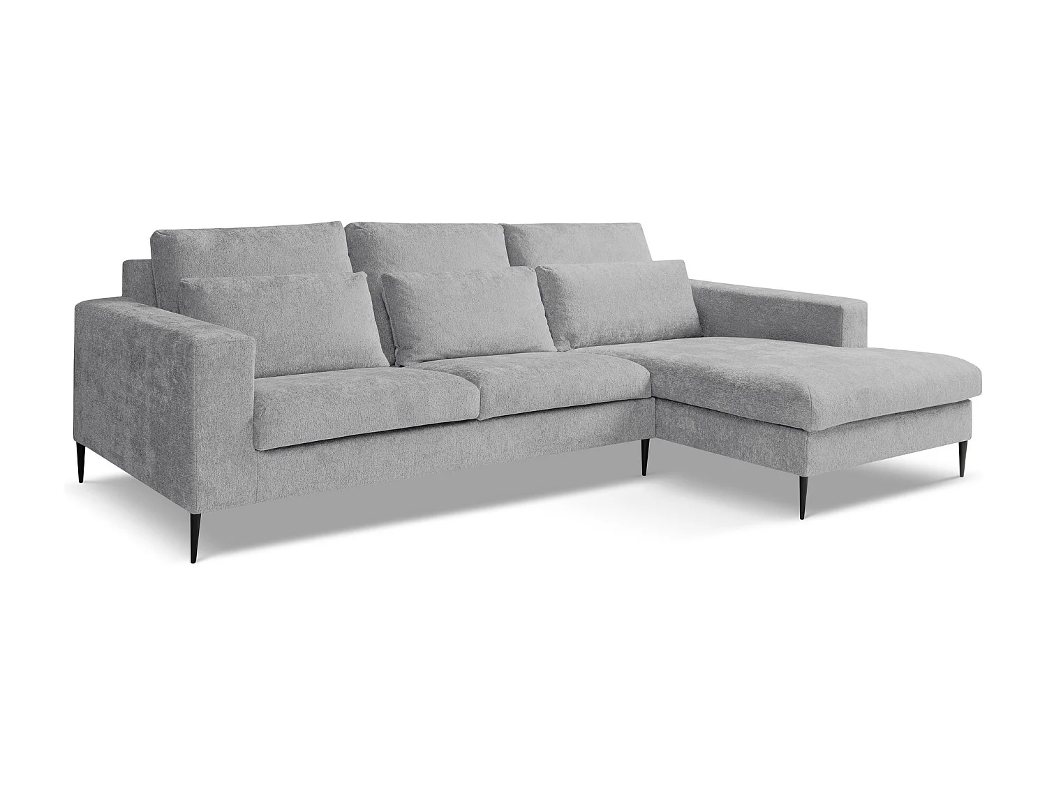 Canapé d’angle 3 places droit en tissu chenille - gris clair - AKALA