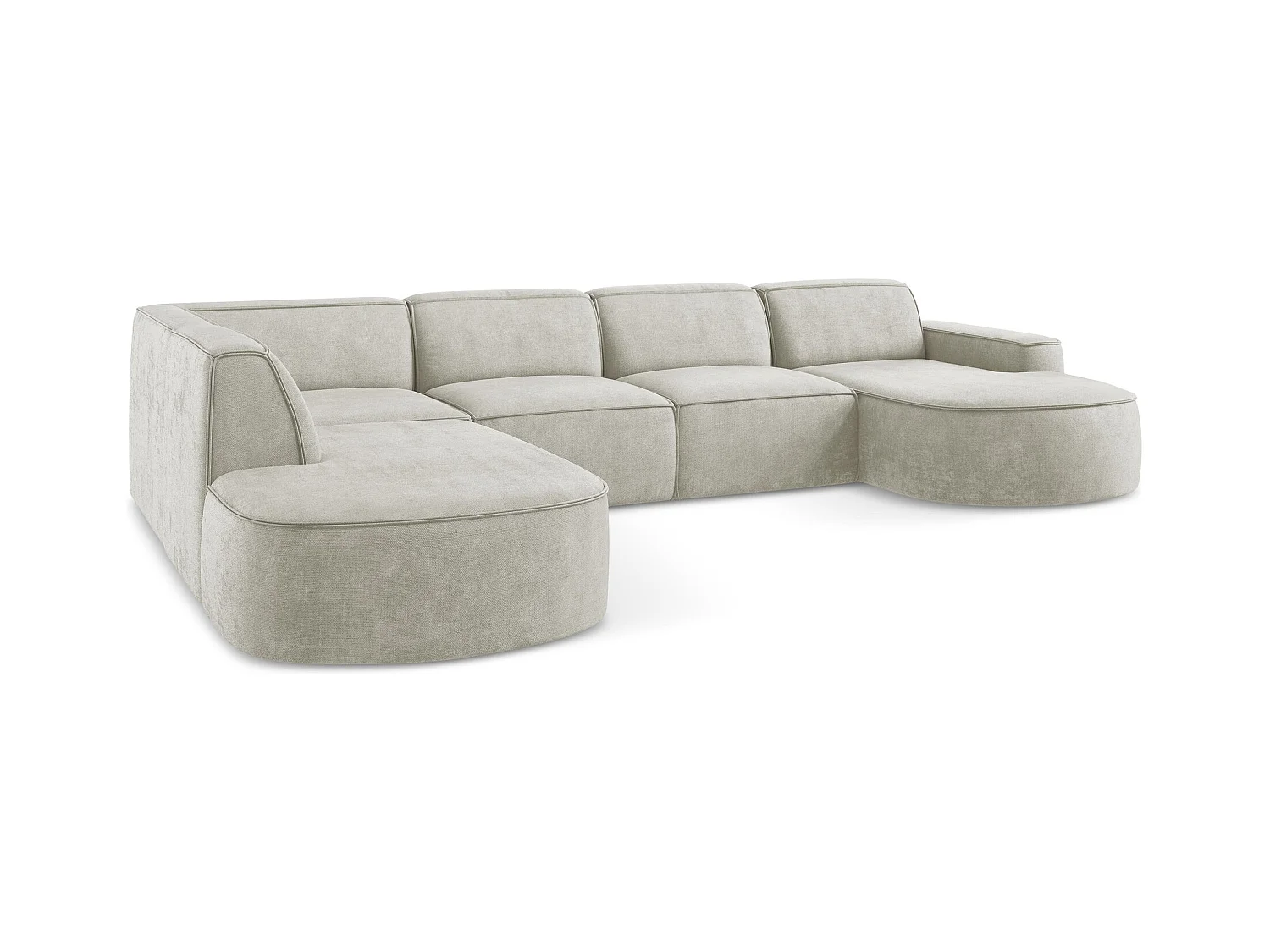 Canapé panoramique 5 places modulaire gauche en tissu chenille - perle - OMAO