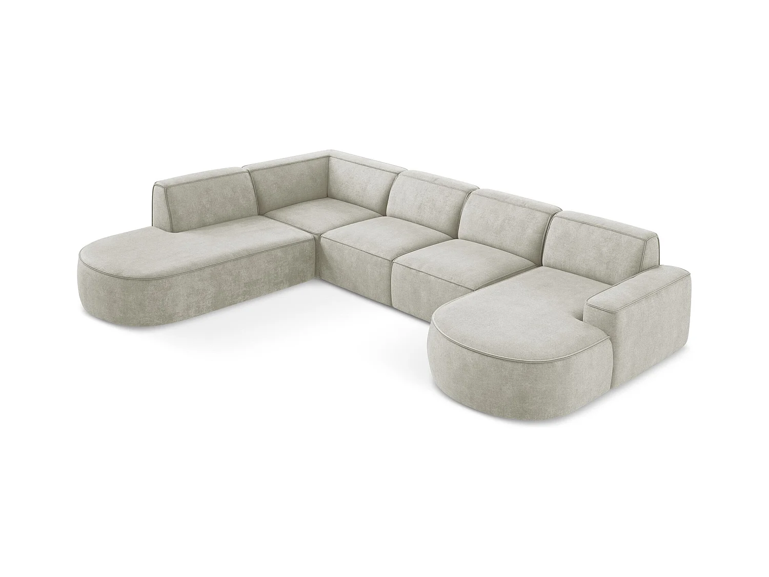 Canapé panoramique 5 places modulaire gauche en tissu chenille - perle - OMAO