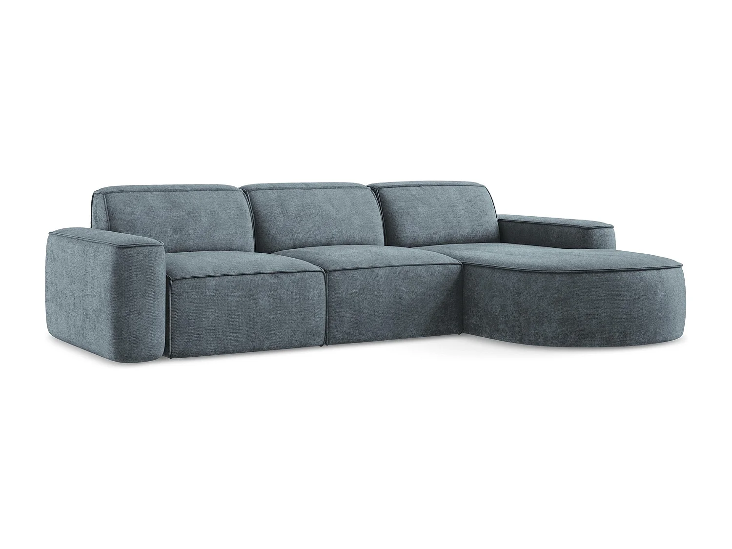 Canapé d'angle 3 places modulaire droit en tissu chenille - jeans - OMAO
