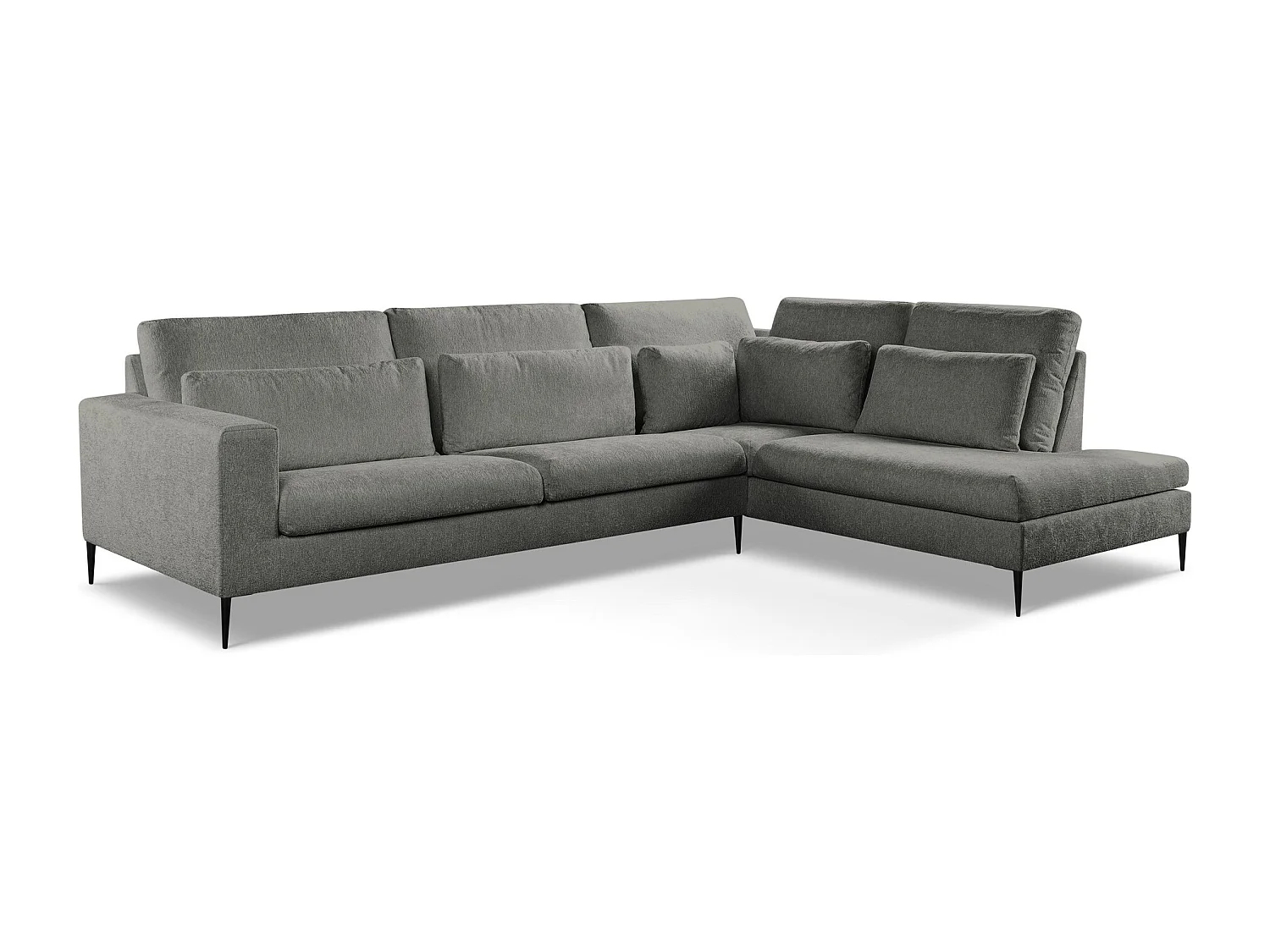 Canapé d’angle 4 places droit en tissu chenille - gris foncé - AKALA