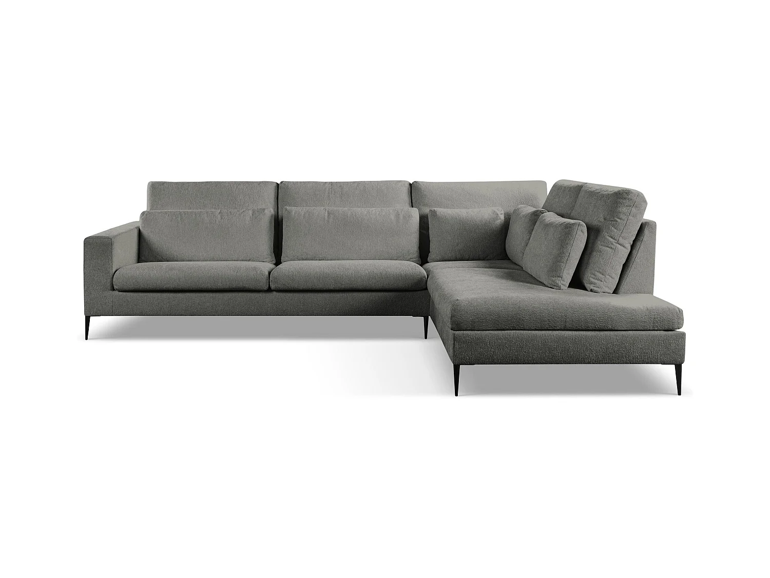 Canapé d’angle 4 places droit en tissu chenille - gris foncé - AKALA