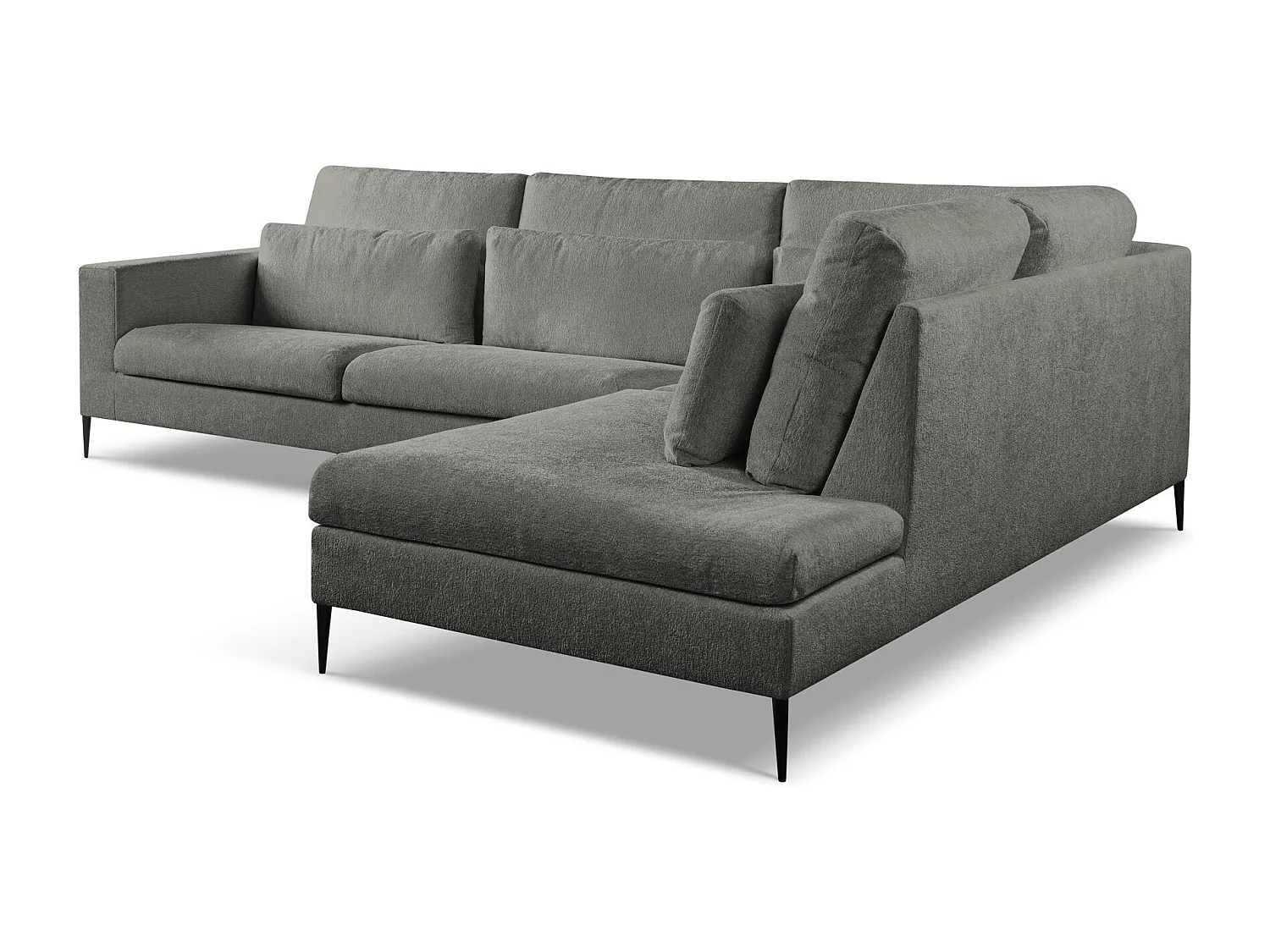 Canapé d’angle 4 places droit en tissu chenille - gris foncé - AKALA