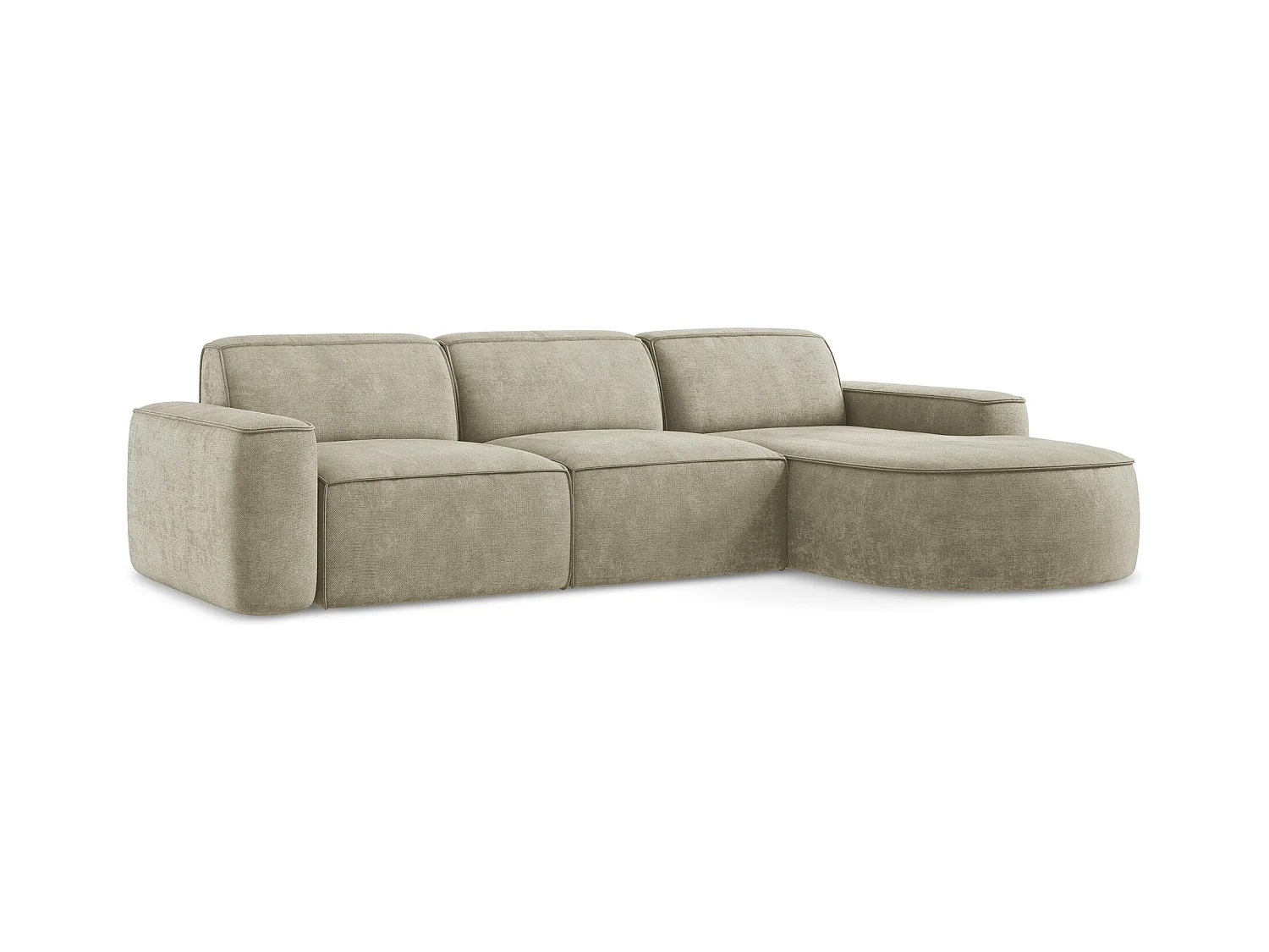 Canapé d'angle 3 places modulaire droit en tissu chenille - beige - OMAO
