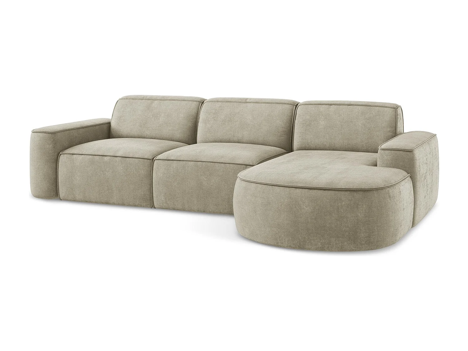 Canapé d'angle 3 places modulaire droit en tissu chenille - beige - OMAO