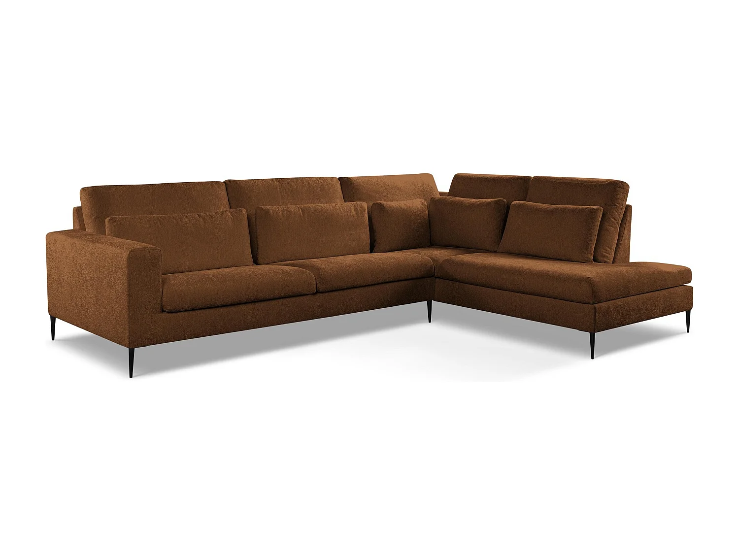 Canapé d’angle 4 places droit en tissu chenille - terre cuite - AKALA