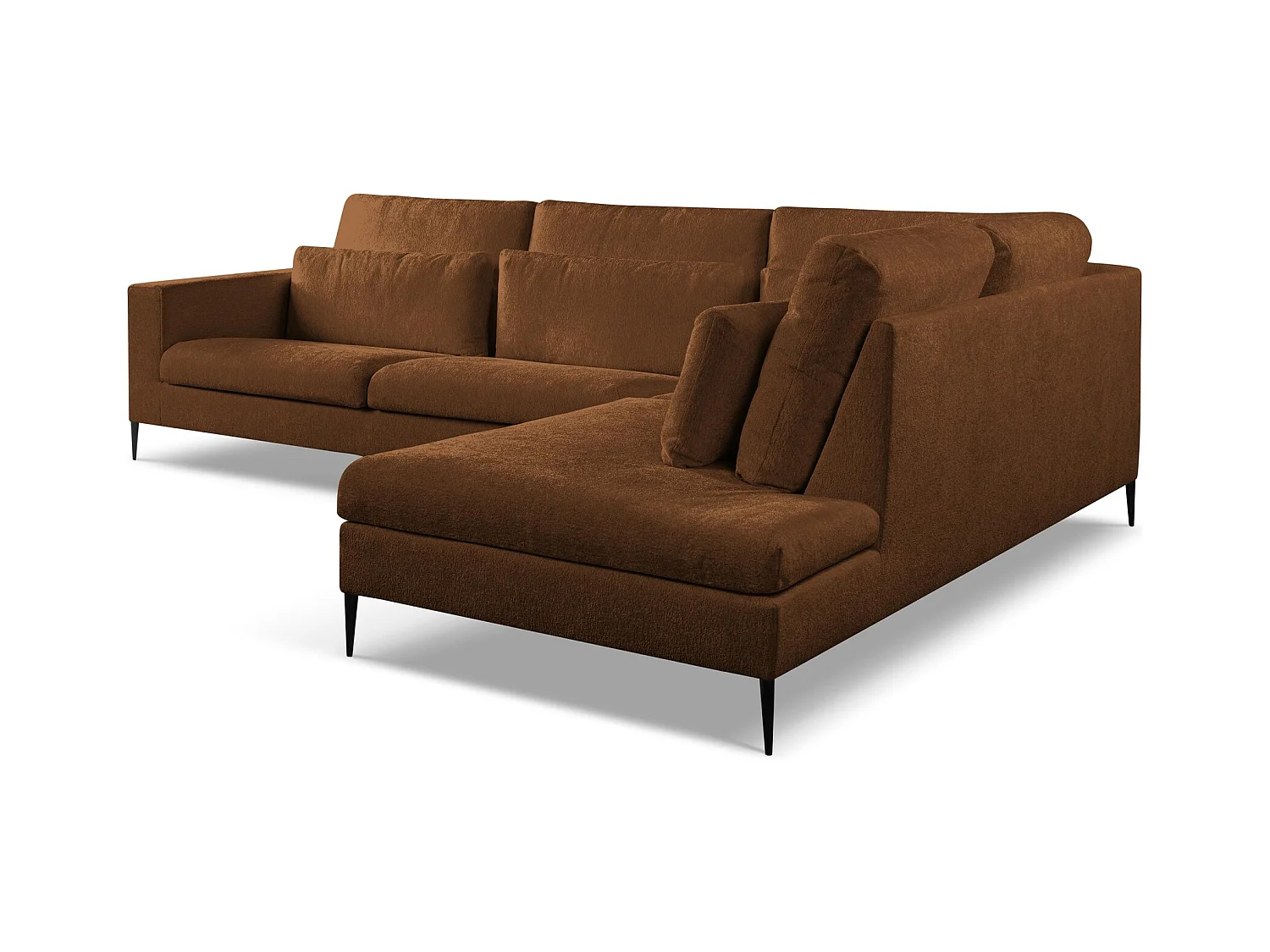 Canapé d’angle 4 places droit en tissu chenille - terre cuite - AKALA