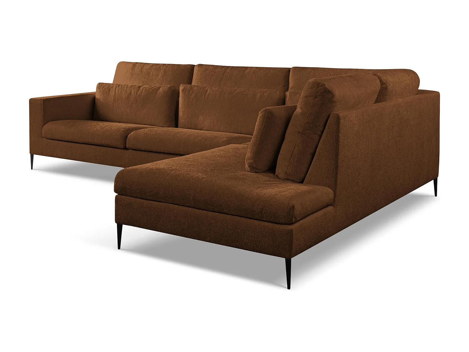 Canapé d’angle 4 places droit en tissu chenille - terre cuite - AKALA