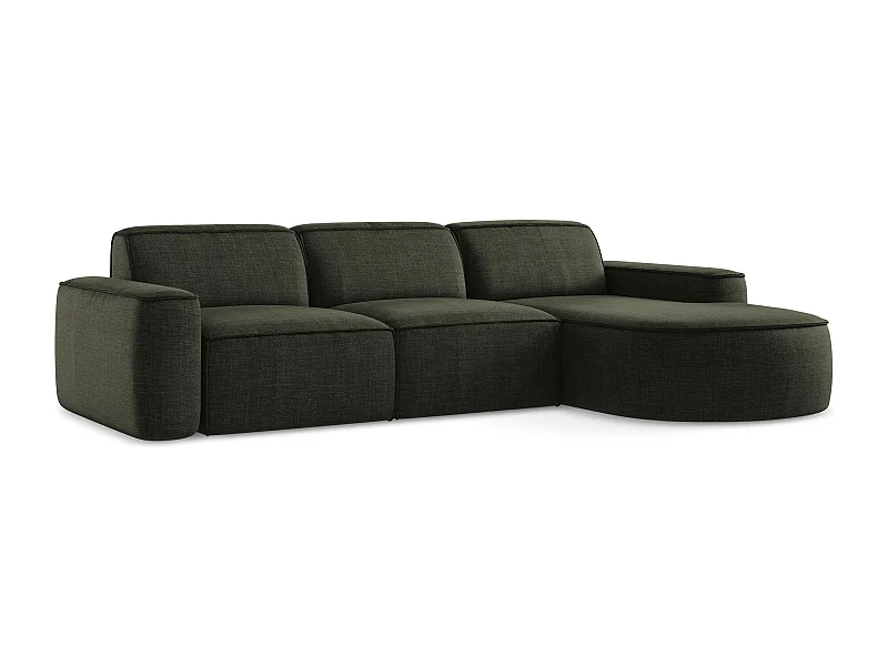 Canapé d'angle 3 places modulaire droit en tissu texturé - olive - OMAO