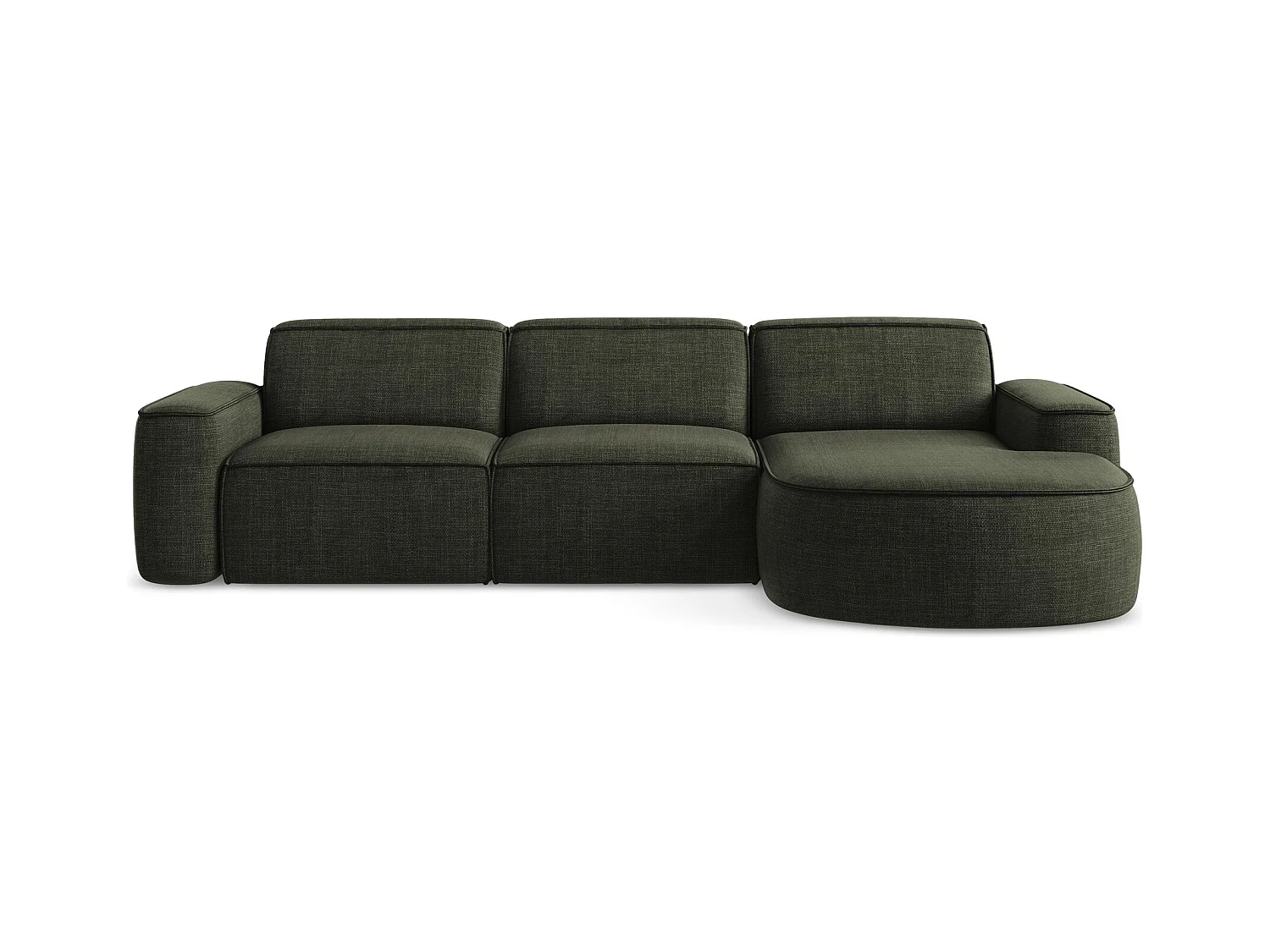 Canapé d'angle 3 places modulaire droit en tissu texturé - olive - OMAO