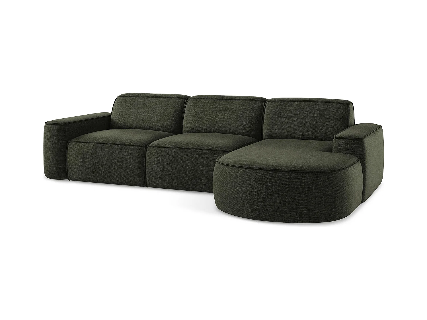 Canapé d'angle 3 places modulaire droit en tissu texturé - olive - OMAO